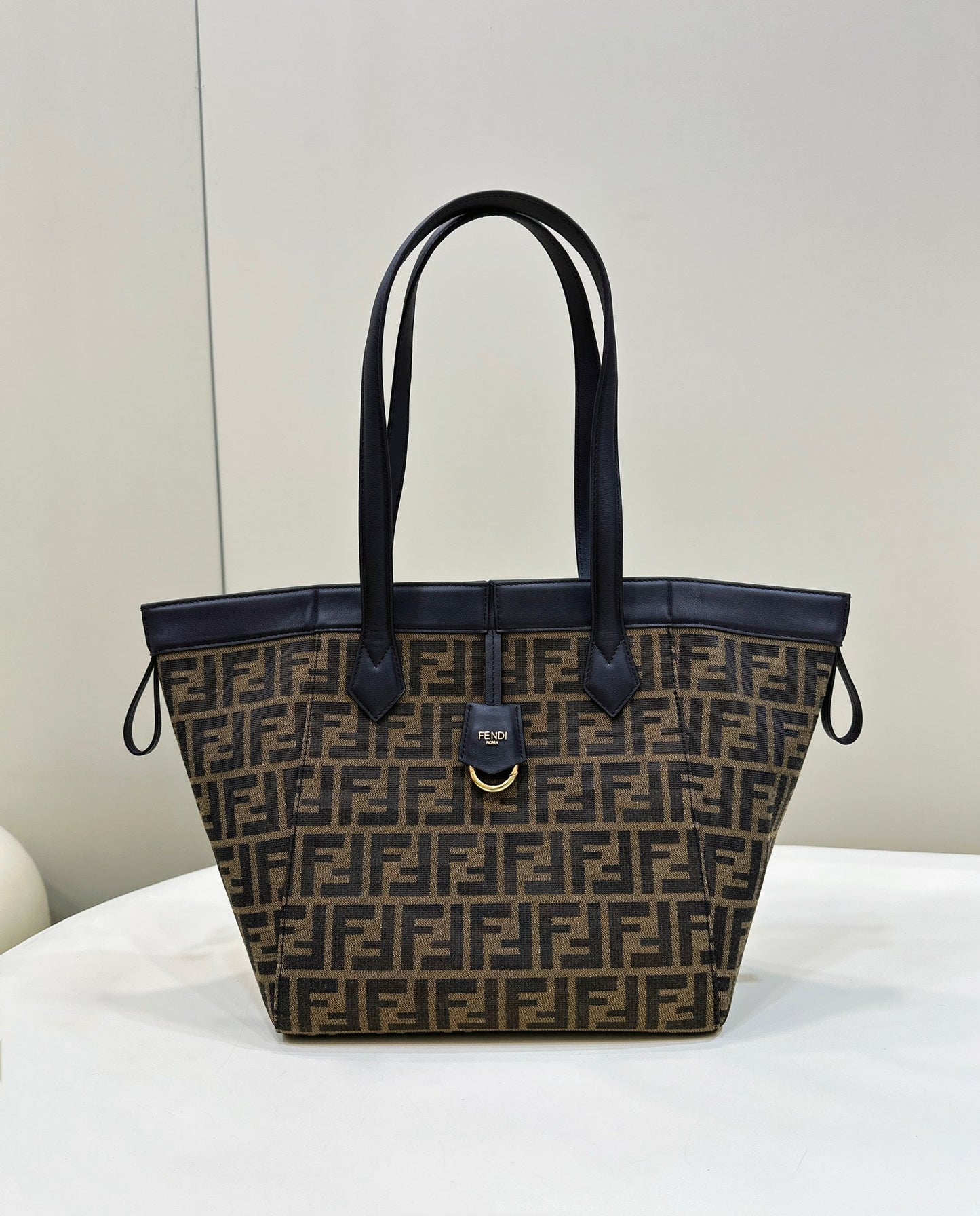 FENDI ORIGAMI MEDIUM 27 BROWN MIX BLACK FF JACQUARD FABRIC BAG mysite