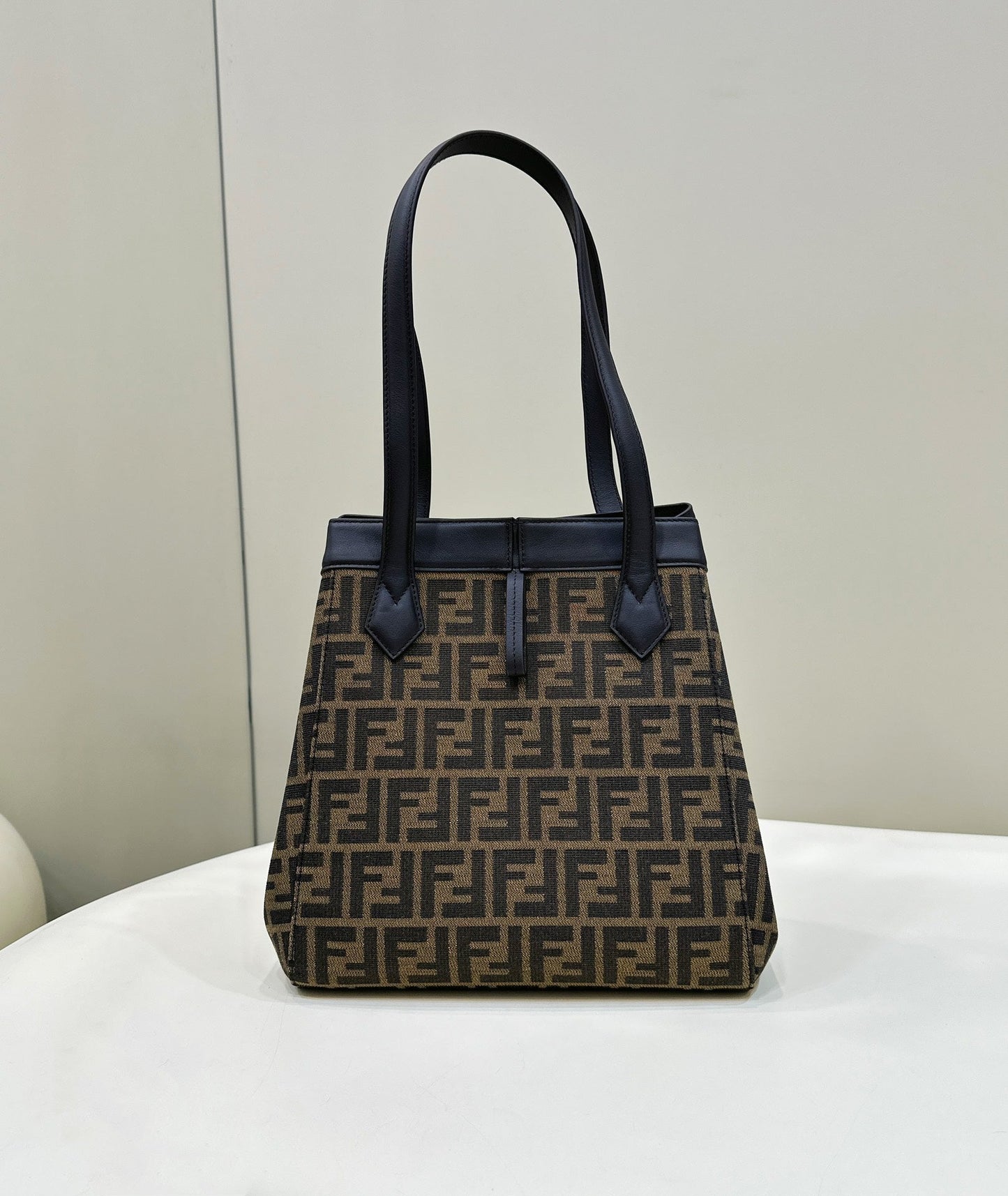 FENDI ORIGAMI MEDIUM 27 BROWN MIX BLACK FF JACQUARD FABRIC BAG mysite