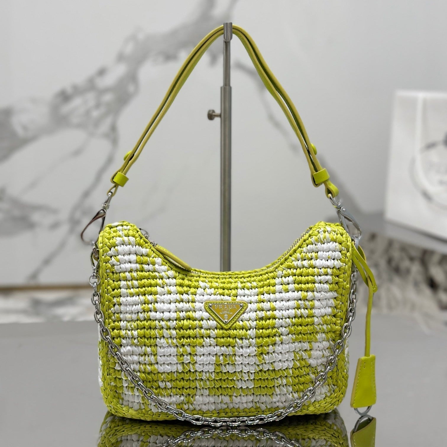 CROCHET HOBO BAG 22 IN VOLT GREEN MIX WHITE RAFFIA SILVER HARDWARE mysite