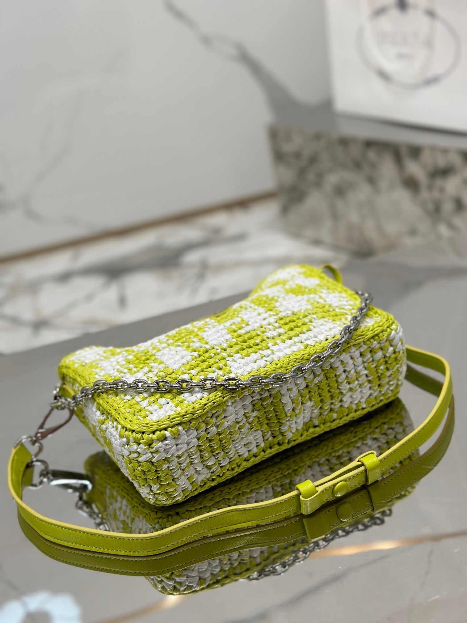 CROCHET HOBO BAG 22 IN VOLT GREEN MIX WHITE RAFFIA SILVER HARDWARE mysite