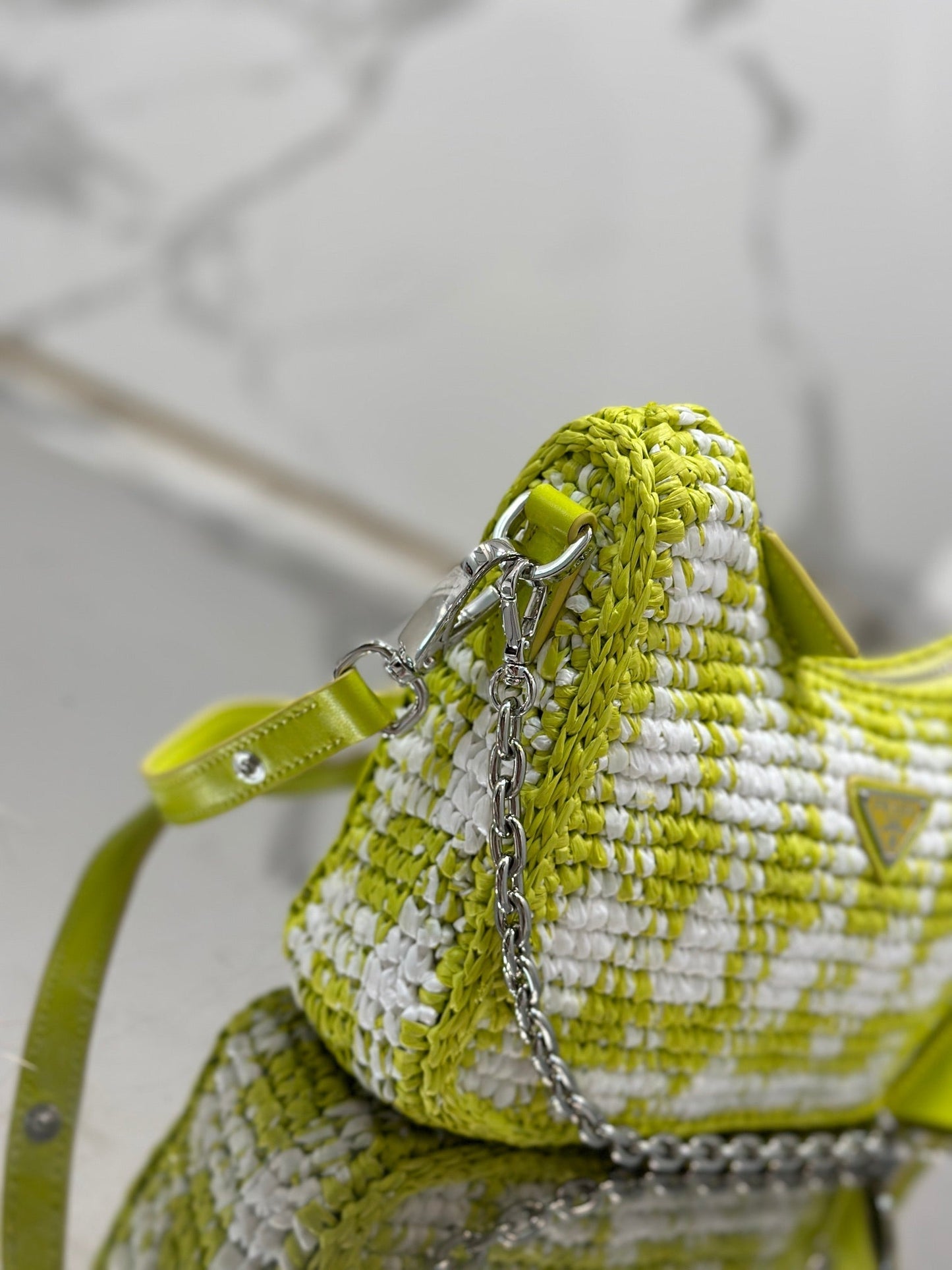 CROCHET HOBO BAG 22 IN VOLT GREEN MIX WHITE RAFFIA SILVER HARDWARE mysite