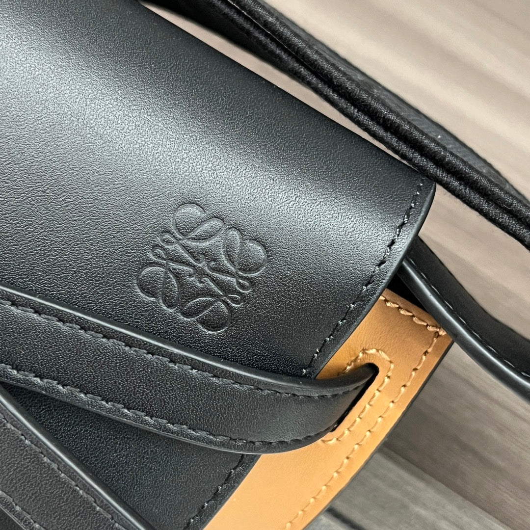 Mini Gate Dual bag in soft calfskin and jacquard Black and Tan smooth caflskin mysite