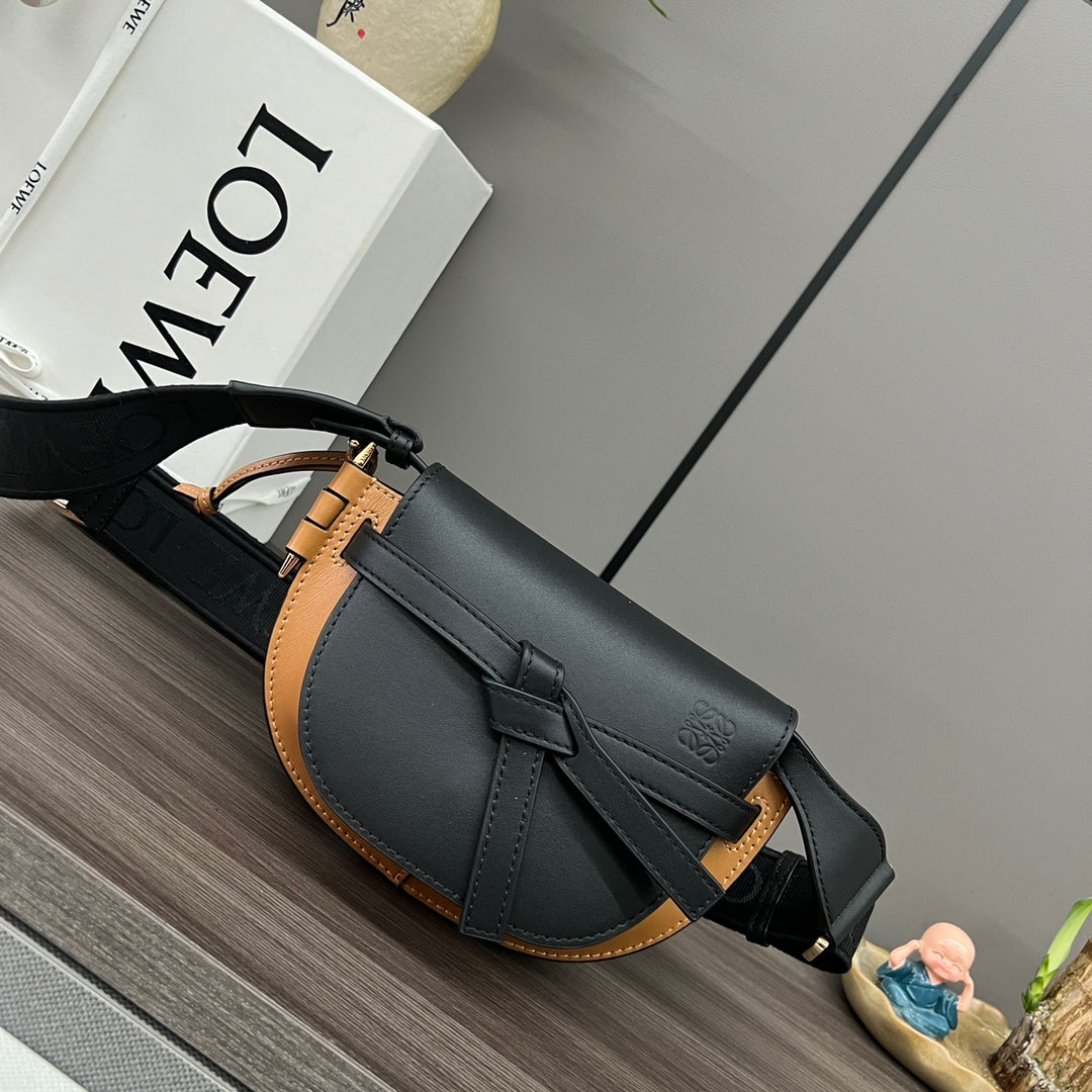 Mini Gate Dual bag in soft calfskin and jacquard Black and Tan smooth caflskin mysite