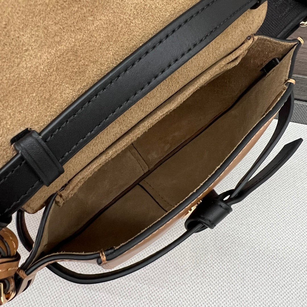 Mini Gate Dual bag in soft calfskin and jacquard Black and Tan smooth caflskin mysite