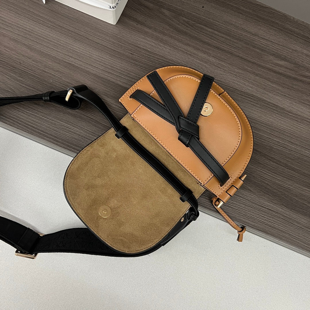 Mini Gate Dual bag in soft calfskin and jacquard Black and Tan smooth caflskin mysite
