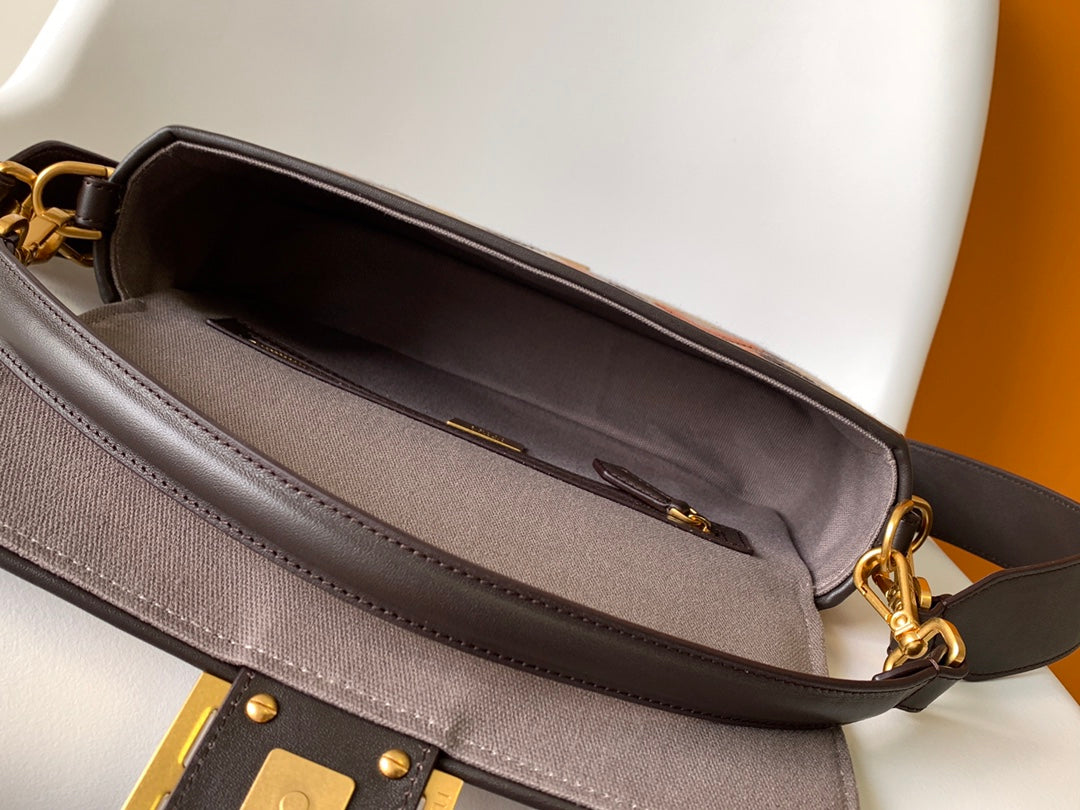 Fend Baguette Brown and Multicolour Canvas Bag 27 with FF Embroidery Ghw mysite