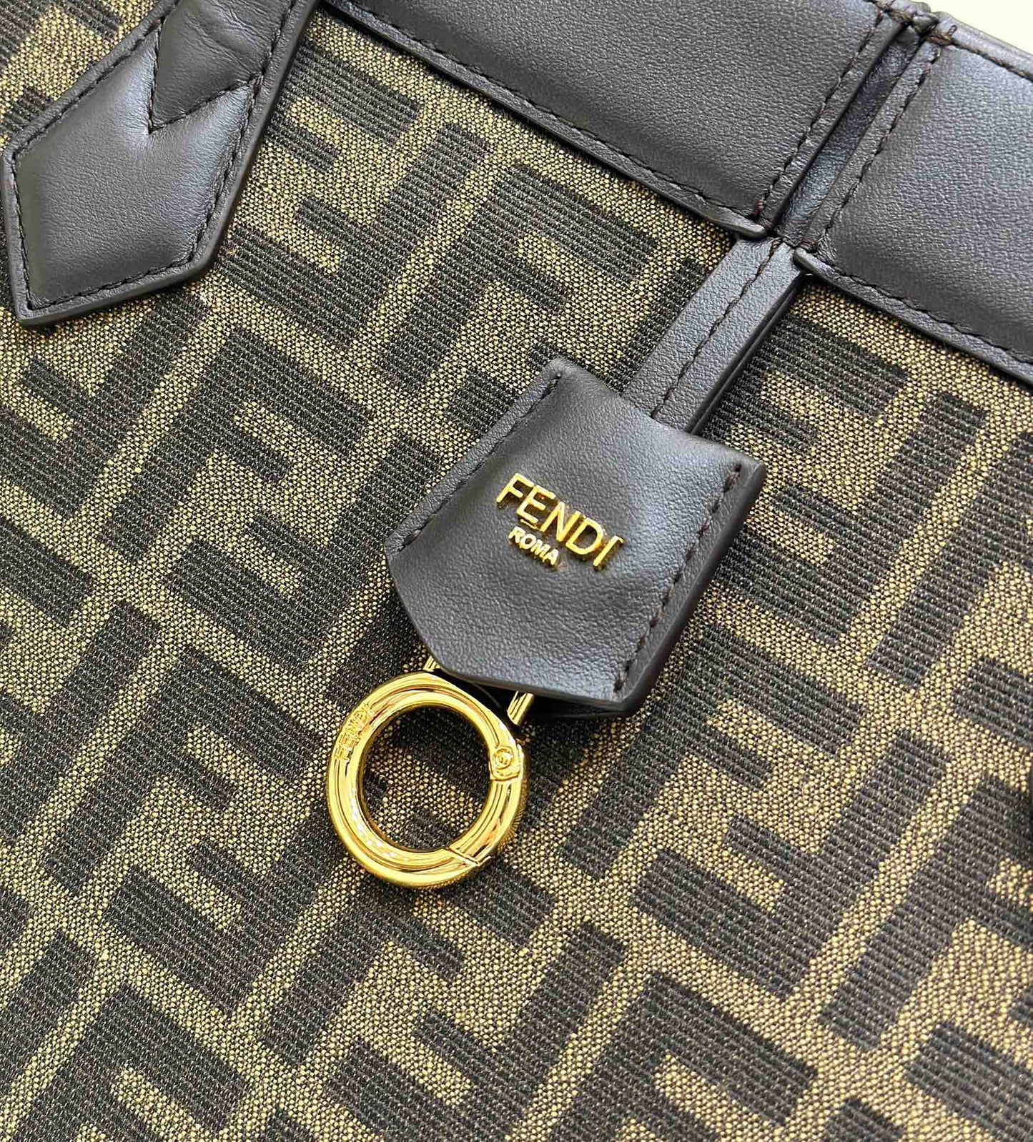 FENDI ORIGAMI LARGE 33 BROWN MIX BLACK FF JACQUARD FABRIC BAG mysite