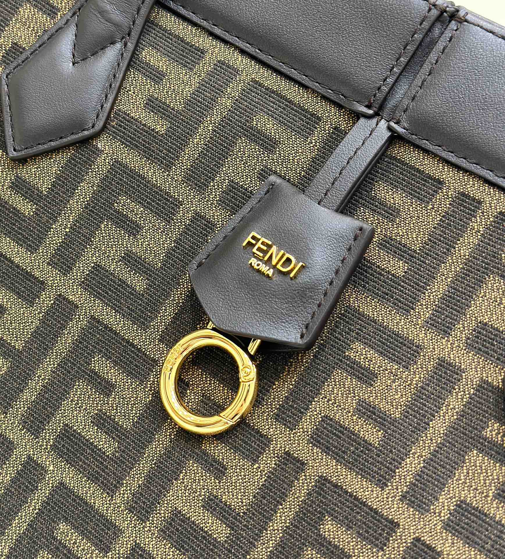 FENDI ORIGAMI LARGE 33 BROWN MIX BLACK FF JACQUARD FABRIC BAG mysite