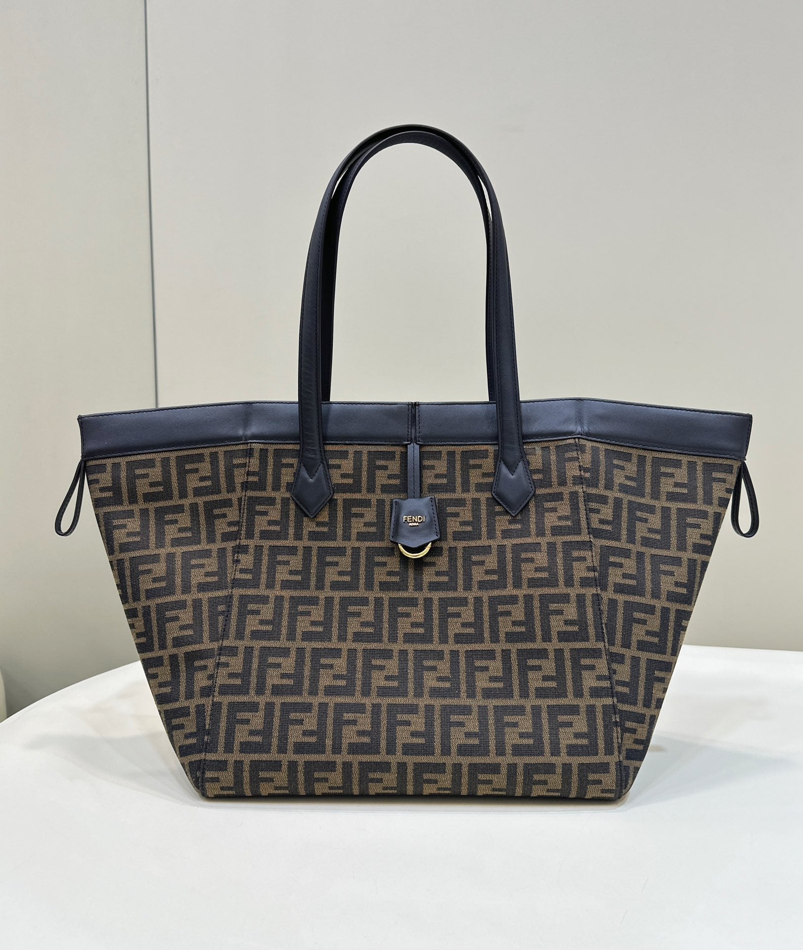 FENDI ORIGAMI LARGE 33 BROWN MIX BLACK FF JACQUARD FABRIC BAG mysite