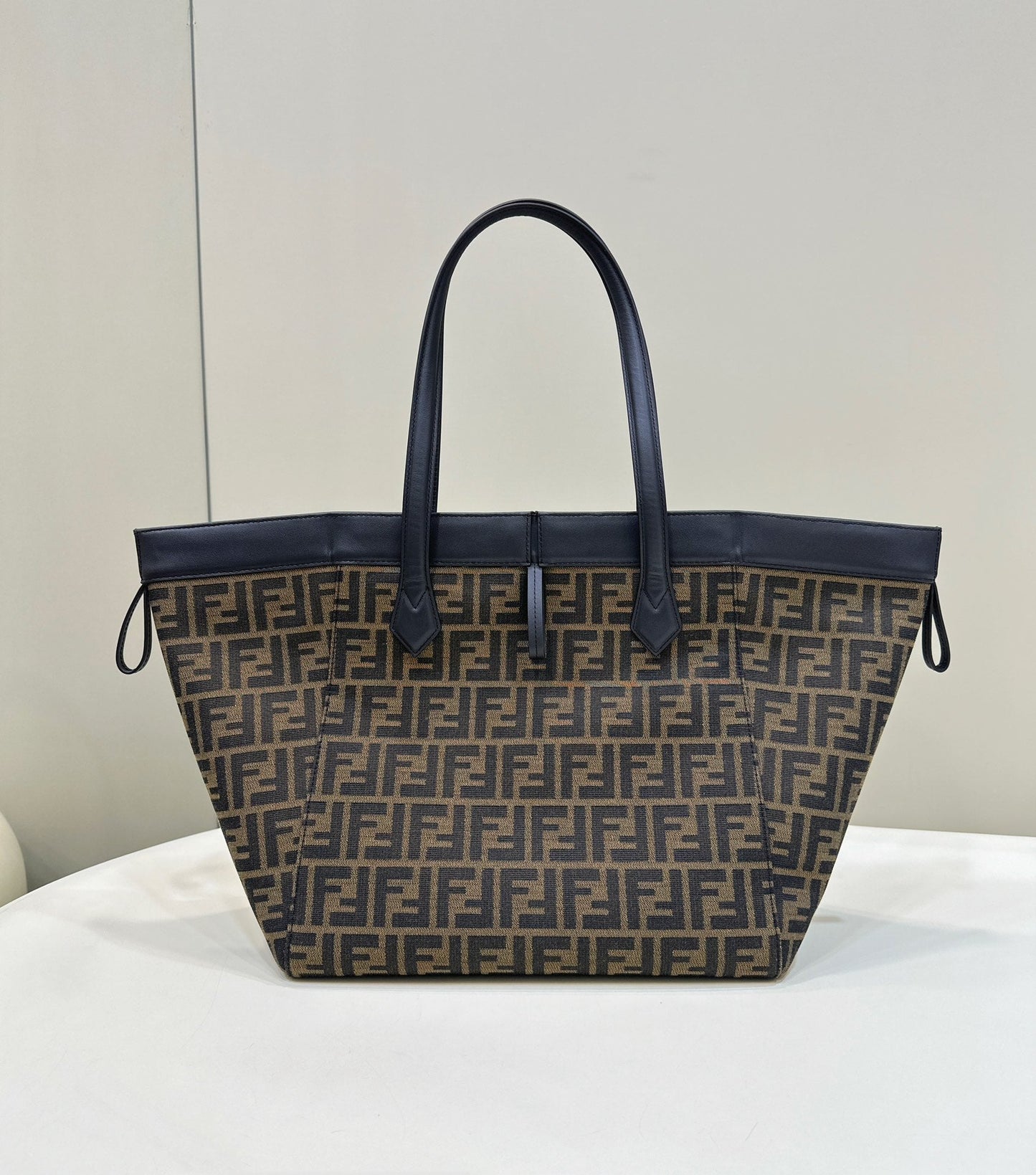 FENDI ORIGAMI LARGE 33 BROWN MIX BLACK FF JACQUARD FABRIC BAG mysite
