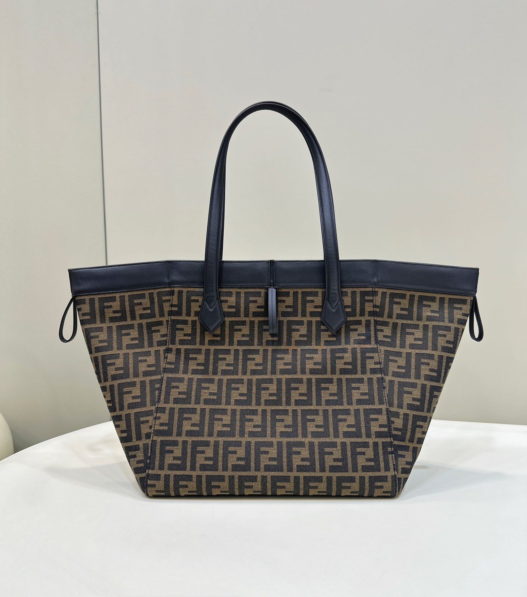 FENDI ORIGAMI LARGE 33 BROWN MIX BLACK FF JACQUARD FABRIC BAG mysite