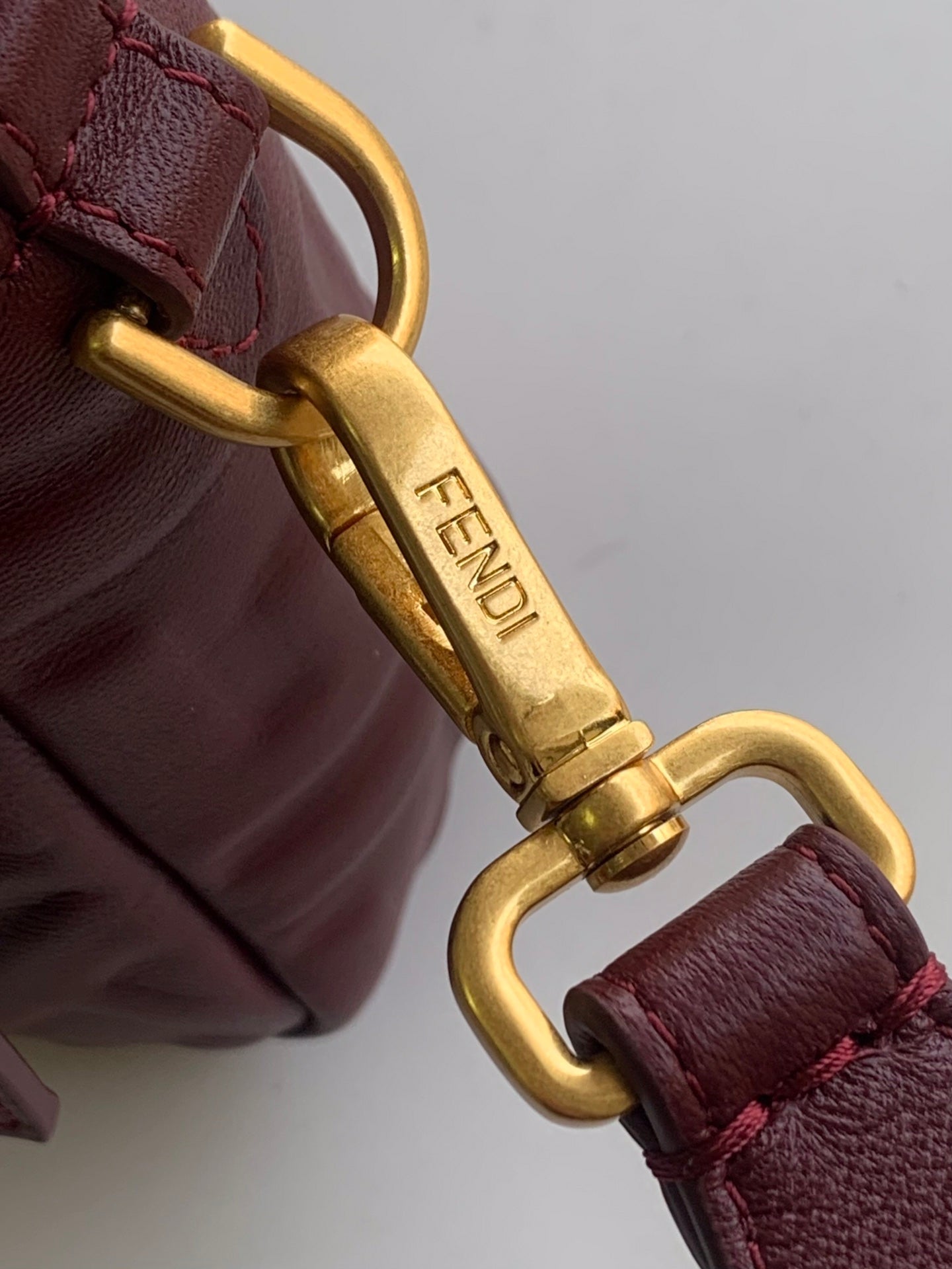 Fend Baguette 27 Bag With FF Motif Burgundy Leather Ghw mysite