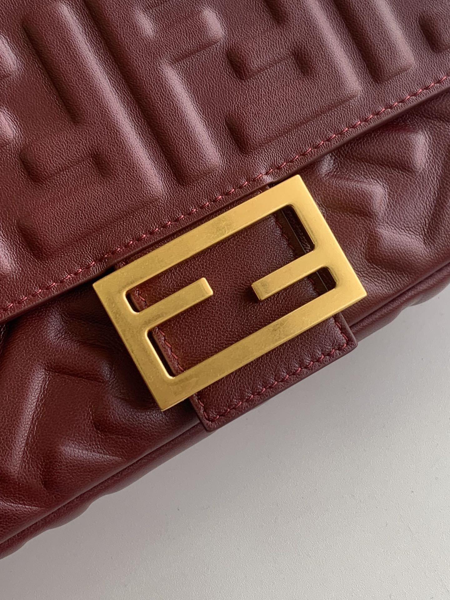 Fend Baguette 27 Bag With FF Motif Burgundy Leather Ghw mysite