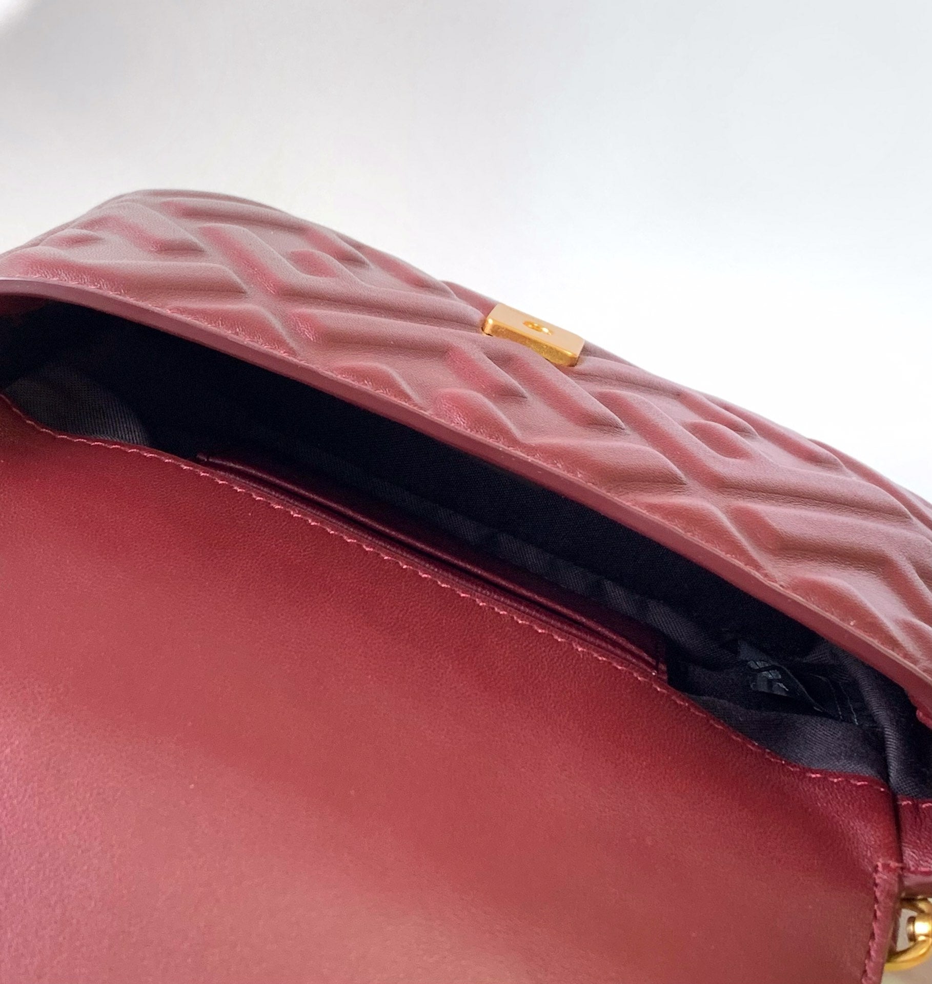 Mini Baguette Bag 20 With FF Motif Burgundy Leather Ghw mysite