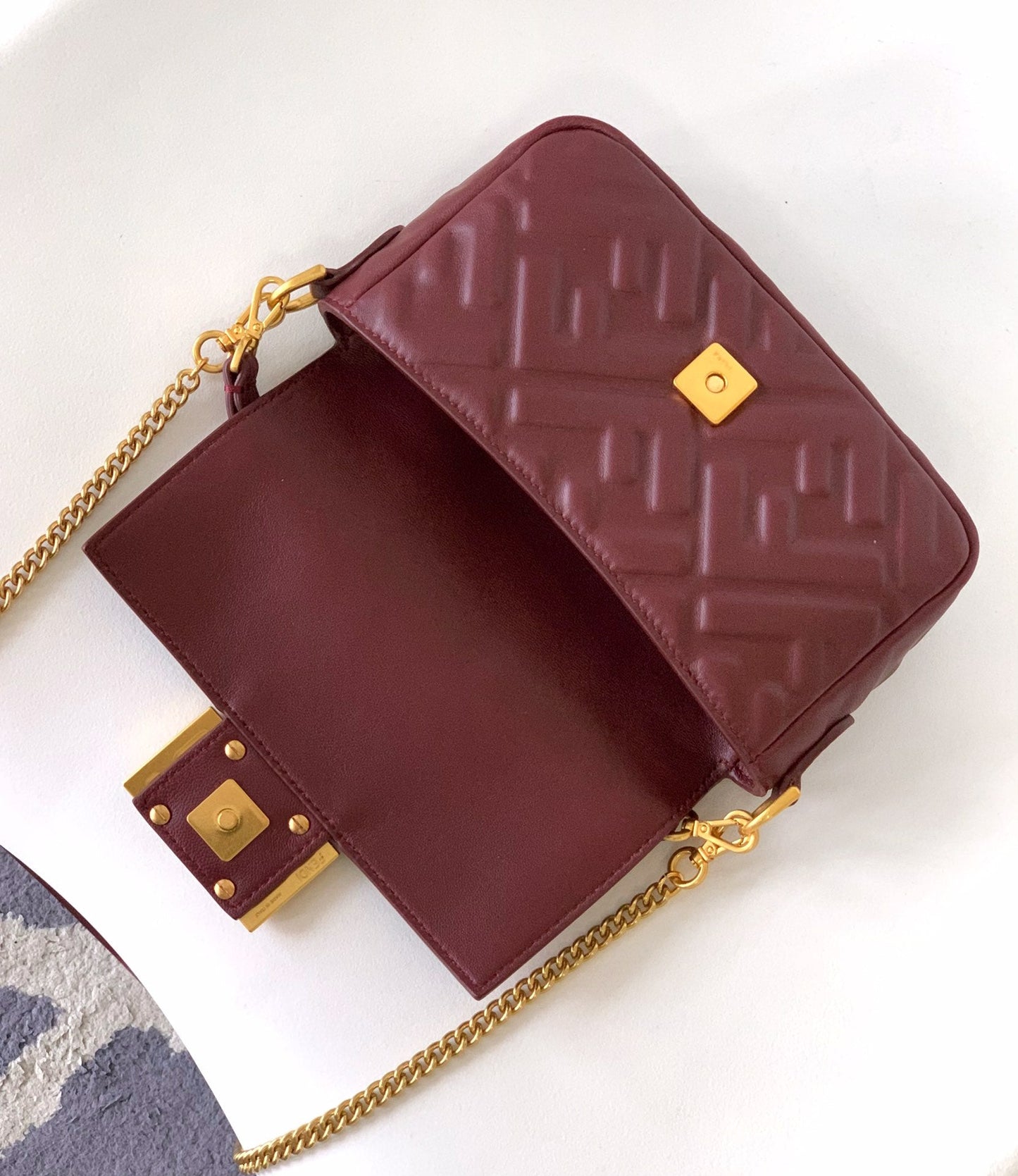 Mini Baguette Bag 20 With FF Motif Burgundy Leather Ghw mysite