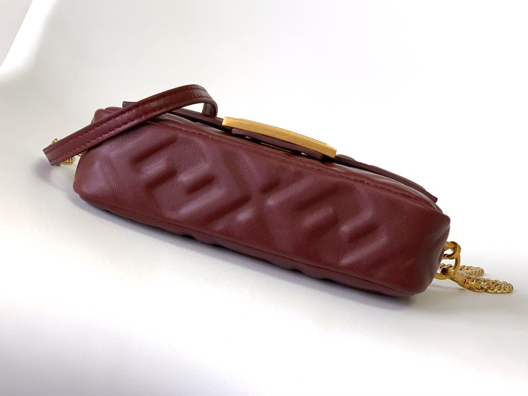 Mini Baguette Bag 20 With FF Motif Burgundy Leather Ghw mysite