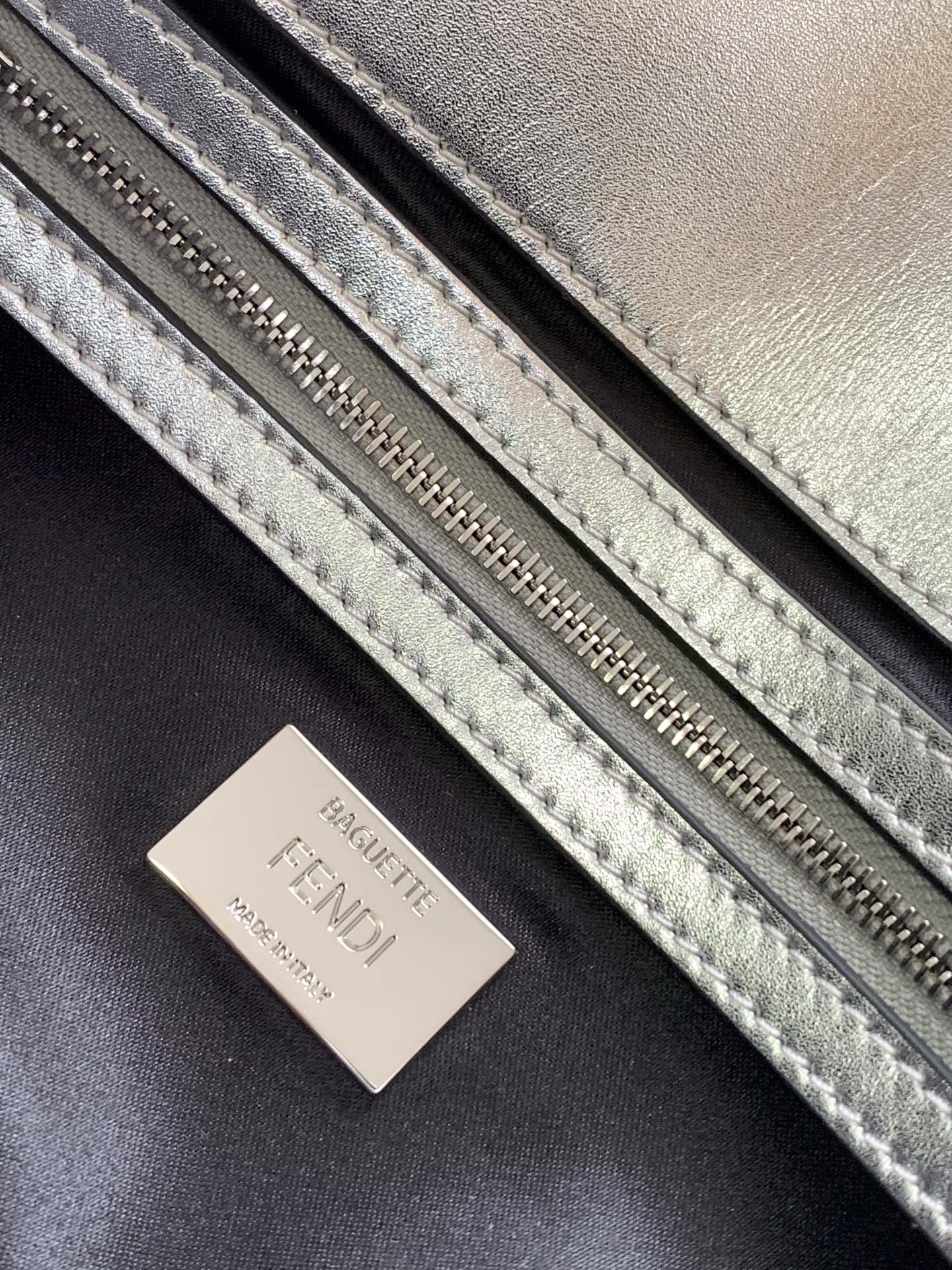 Fend Baguette 27 Bag Silver Leather with Crystal FF Motif Shw mysite
