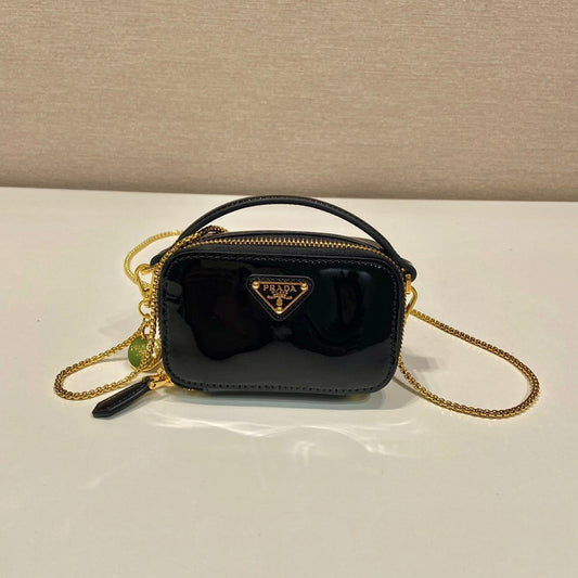 MINI HAND BAG 11 WITH GOLD STRAP IN BLACK PATENT CALFSKIN mysite
