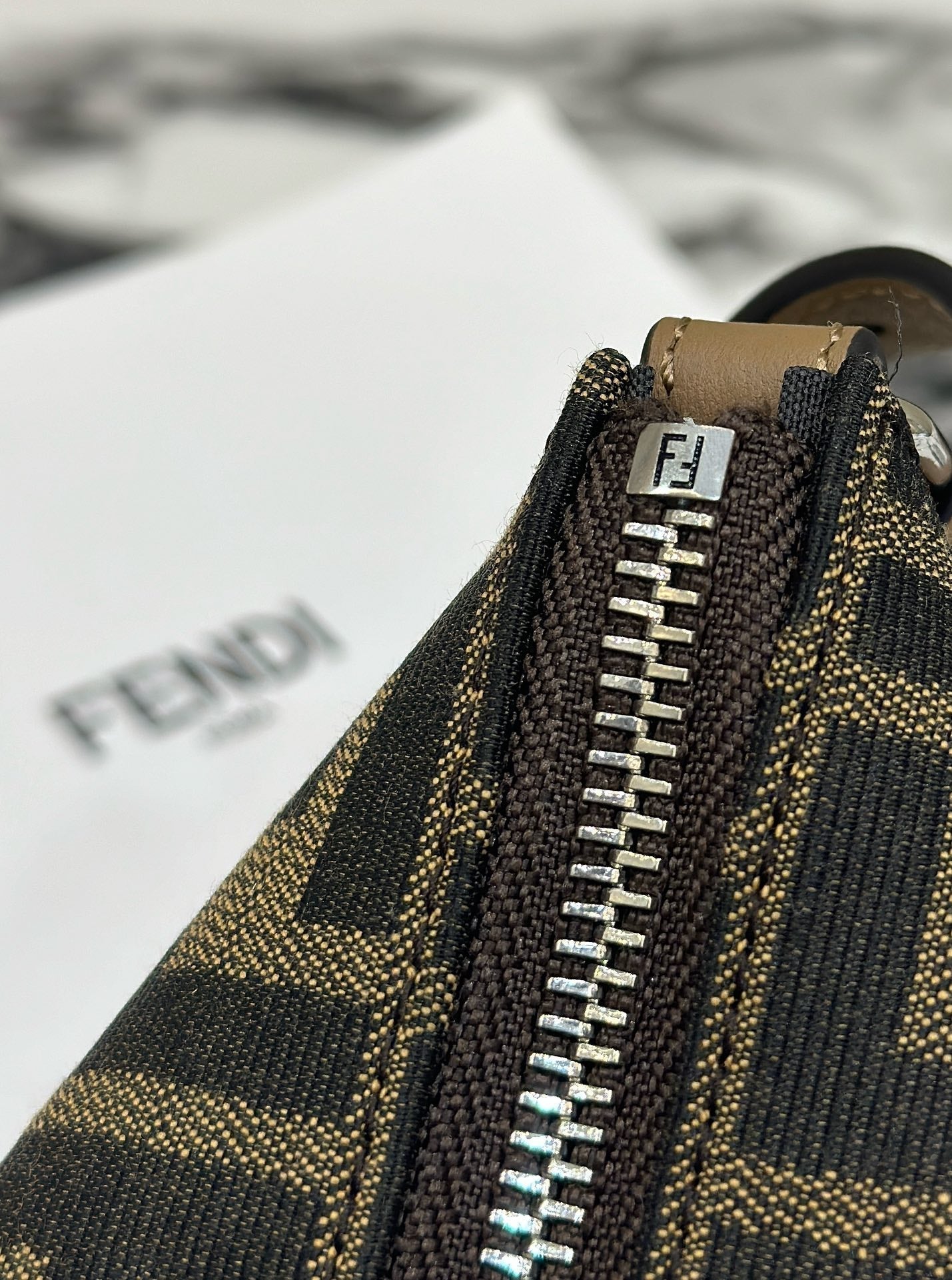 SHOULDER BAG 19 WITH FF MOTIF IN BROWN JACQUARD FABRIC mysite