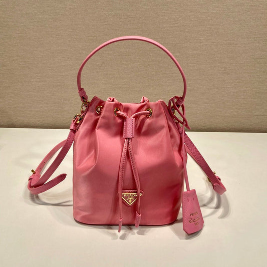 BUCKET BAG 19 IN CANDY PINK RE-NYLON AND SAFFIANO LEATHER HANDLE mysite