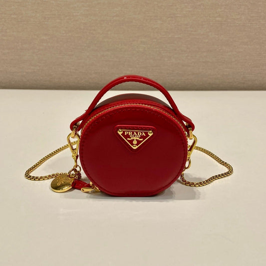 MINI ROUND BAG 8 IN RED GLOSSY CALFSKIN GOLD HARDWARE mysite