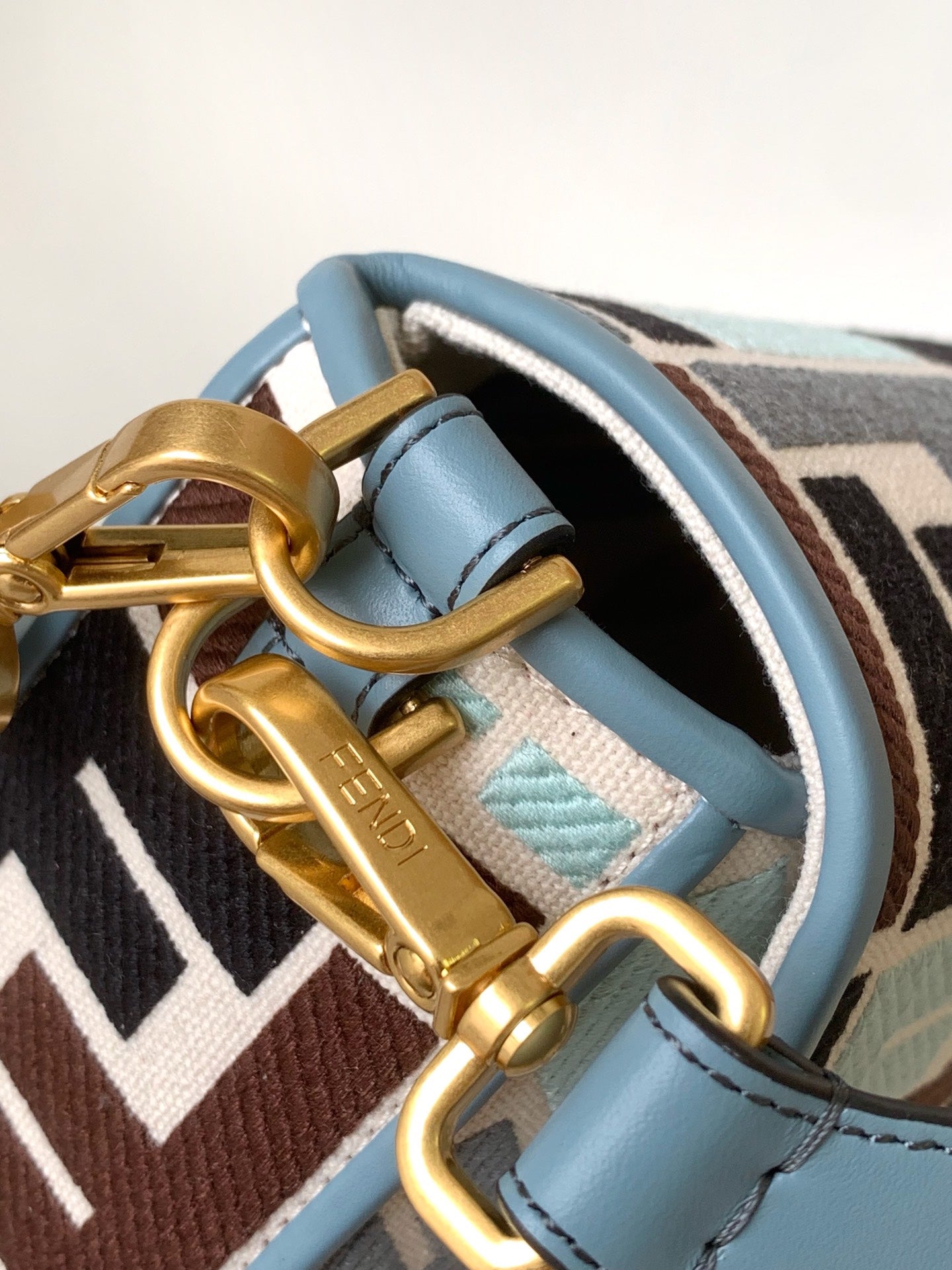 Fend Baguette Sky Blue and Multicolour Canvas Bag 27 with FF Embroidery Ghw mysite