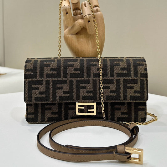 BAGUETTE CHAIN MIDI 21 IN BROWN MIX BLACK MONOGRAM JACQUARD FABRIC BAG mysite