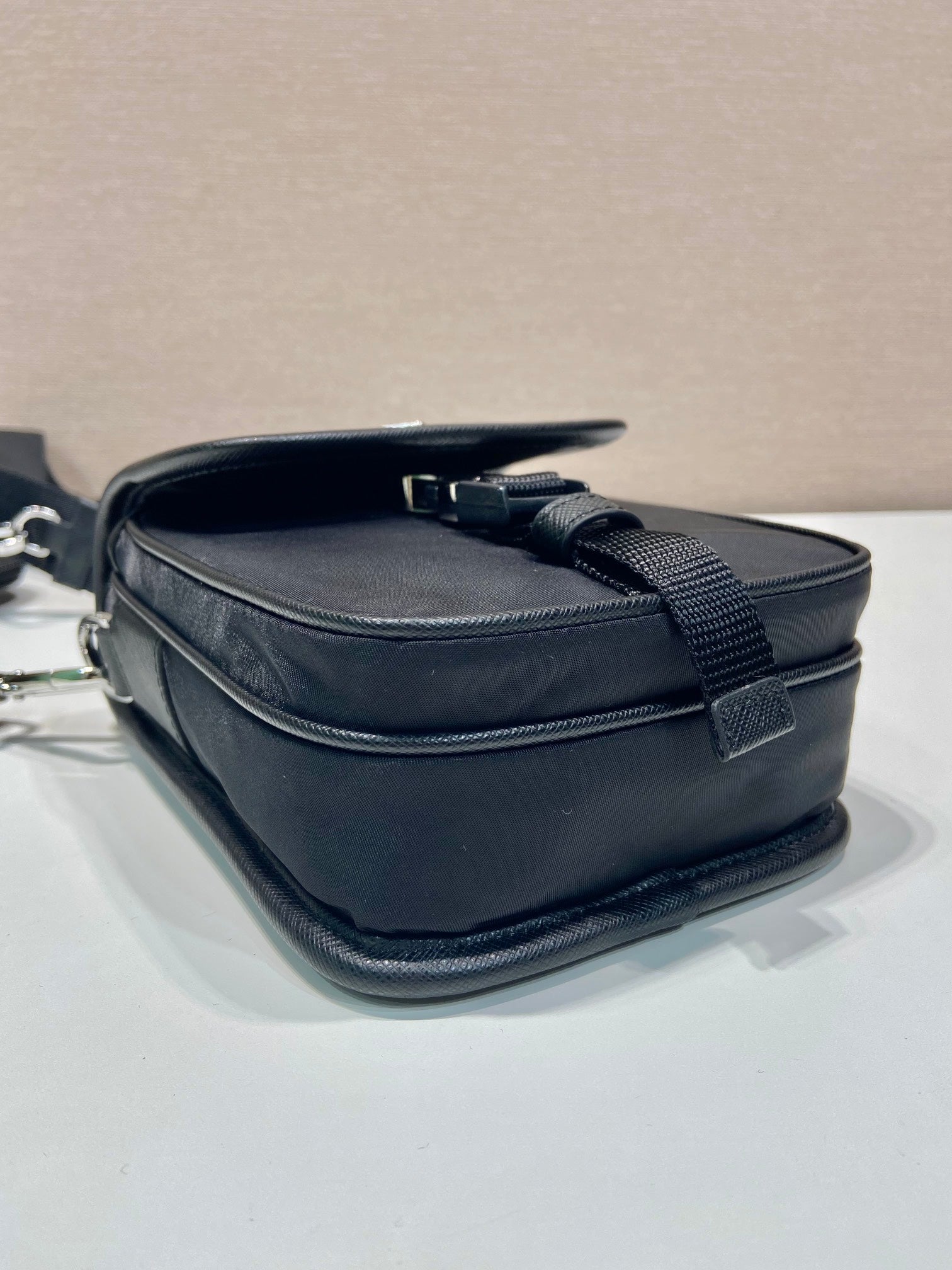 PHONE BAG 19 IN BLACK RE-NYLON AND SAFFIANO LEATHER TRIM mysite
