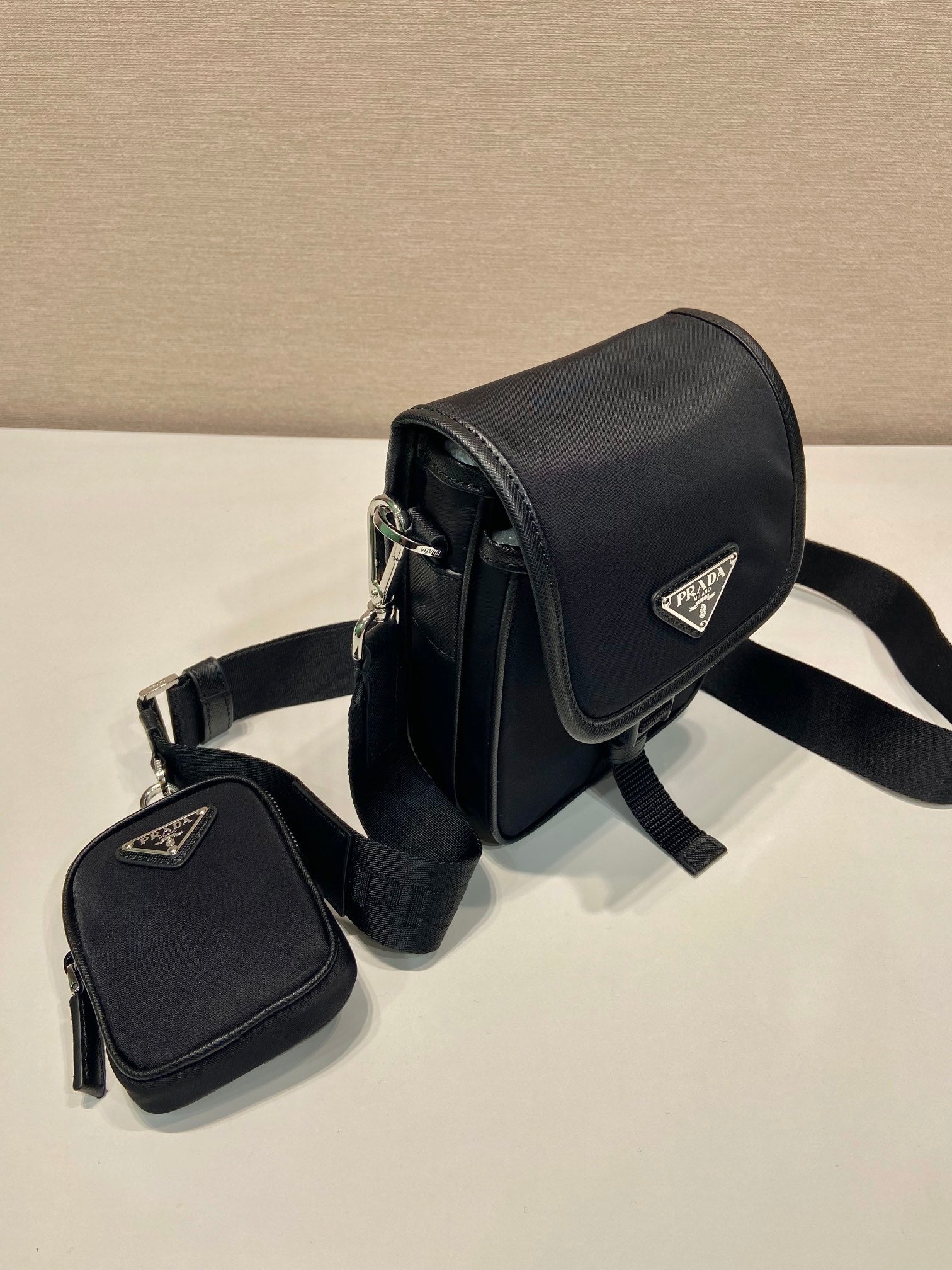 PHONE BAG 19 IN BLACK RE-NYLON AND SAFFIANO LEATHER TRIM mysite