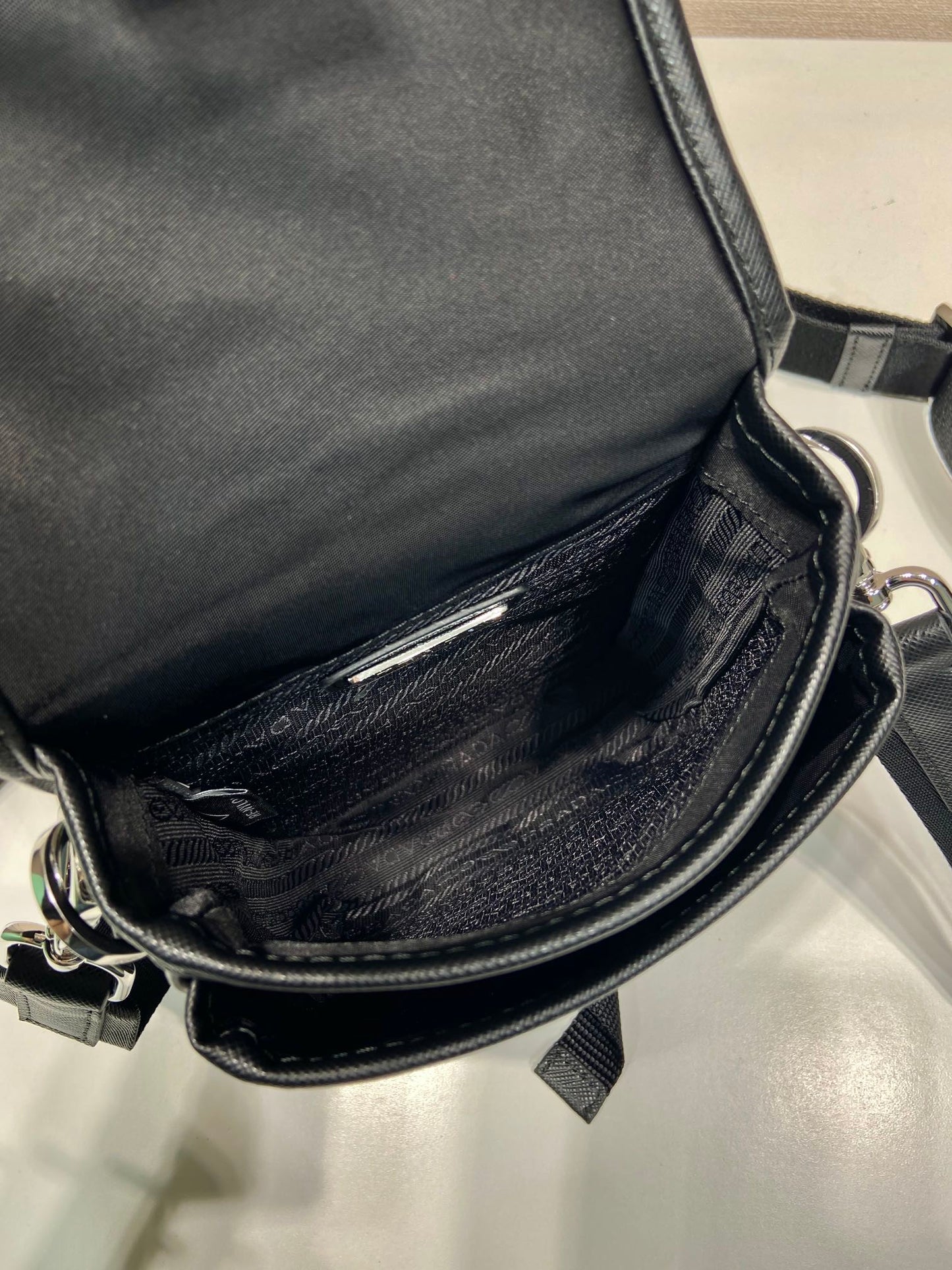 PHONE BAG 19 IN BLACK RE-NYLON AND SAFFIANO LEATHER TRIM mysite