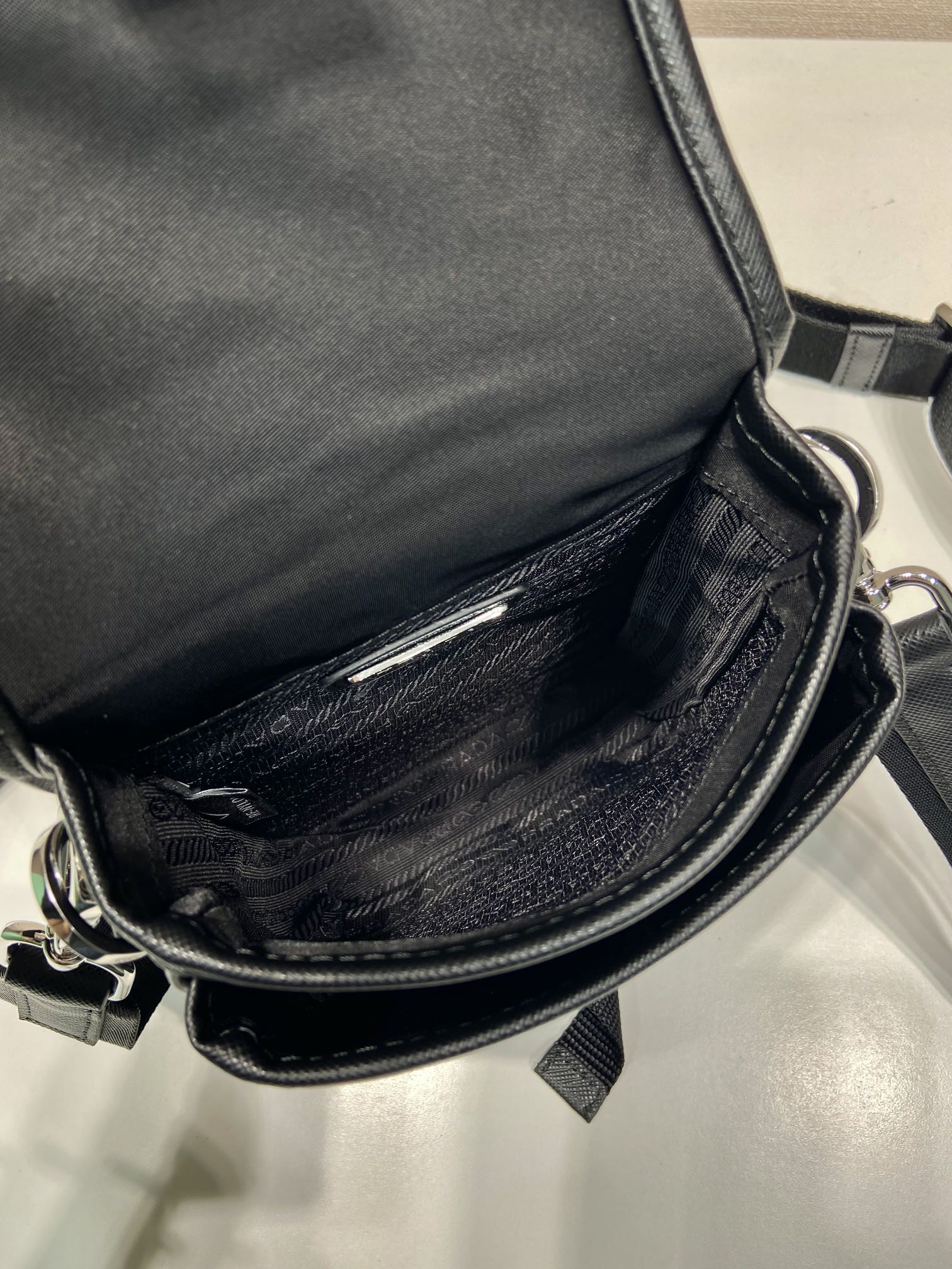 PHONE BAG 19 IN BLACK RE-NYLON AND SAFFIANO LEATHER TRIM mysite