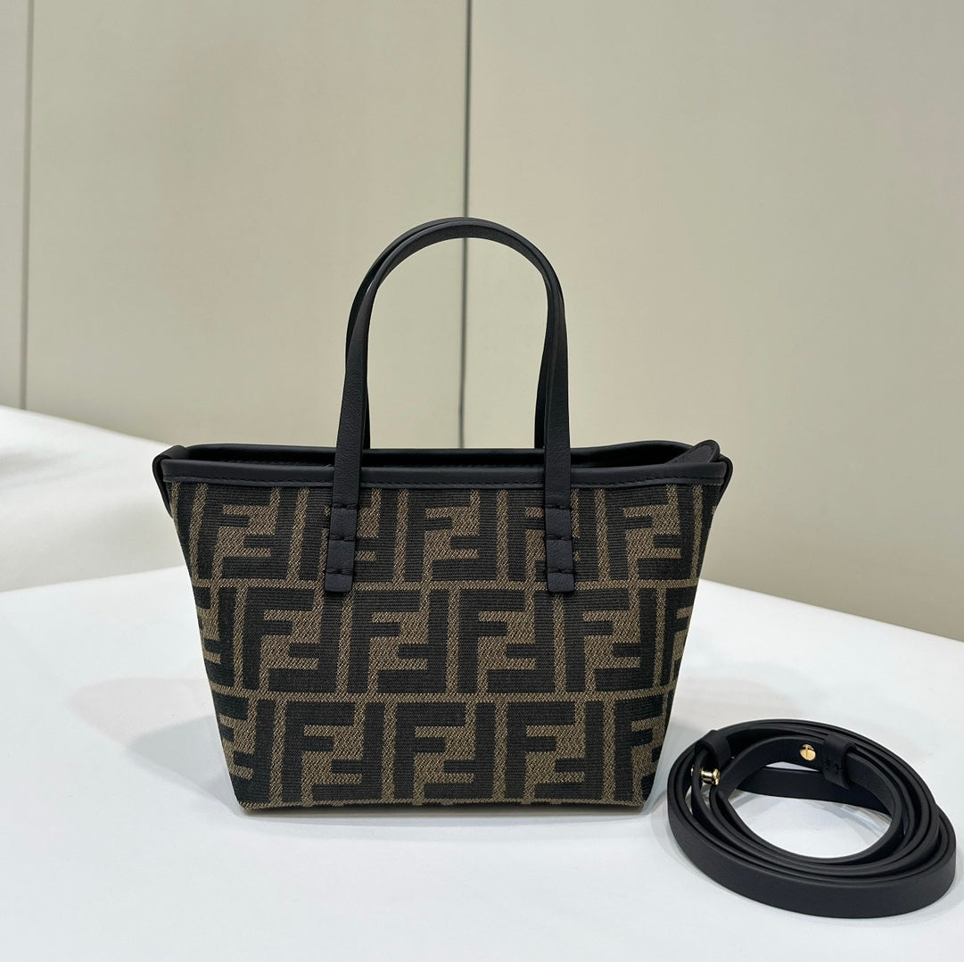 MINI ROLL BAG 15 BLACK MIX BROWN FF JACQUARD FABRIC mysite
