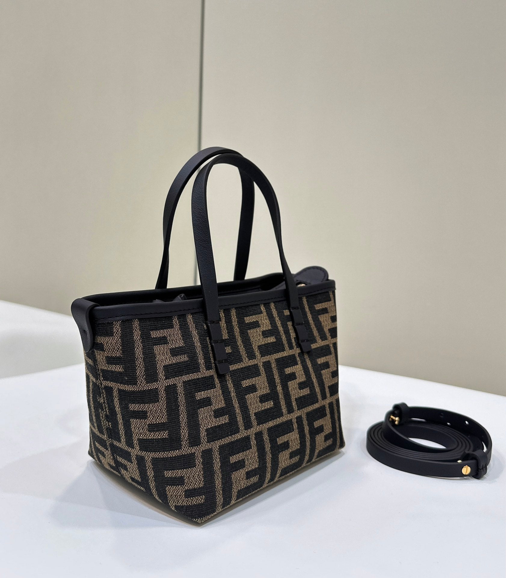 MINI ROLL BAG 15 BLACK MIX BROWN FF JACQUARD FABRIC mysite