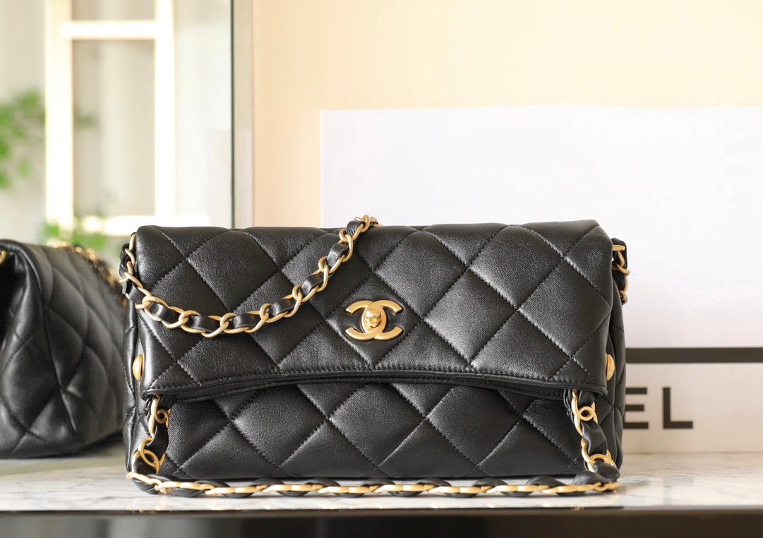 cc 24p hobo bag 28cm black lambskin gold hardware mysite