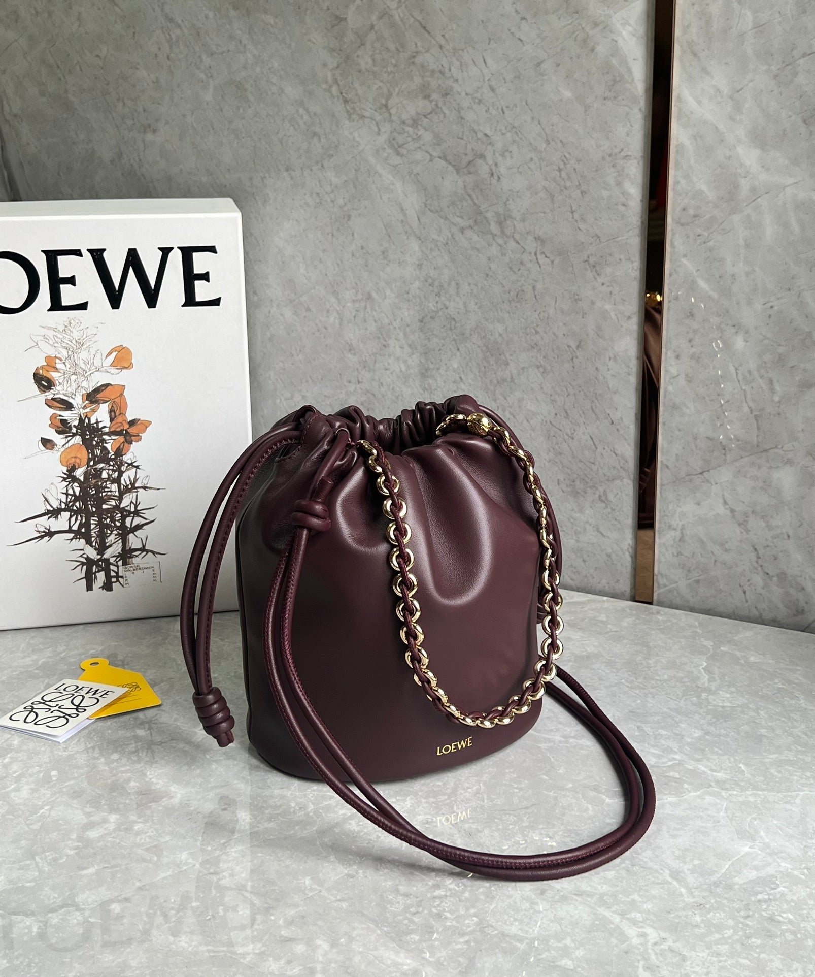 LOE 32 FLAMENCO PURSE BUCKET IN DARK BURGUNDY MELLOW NAPPA LAMBSKIN mysite