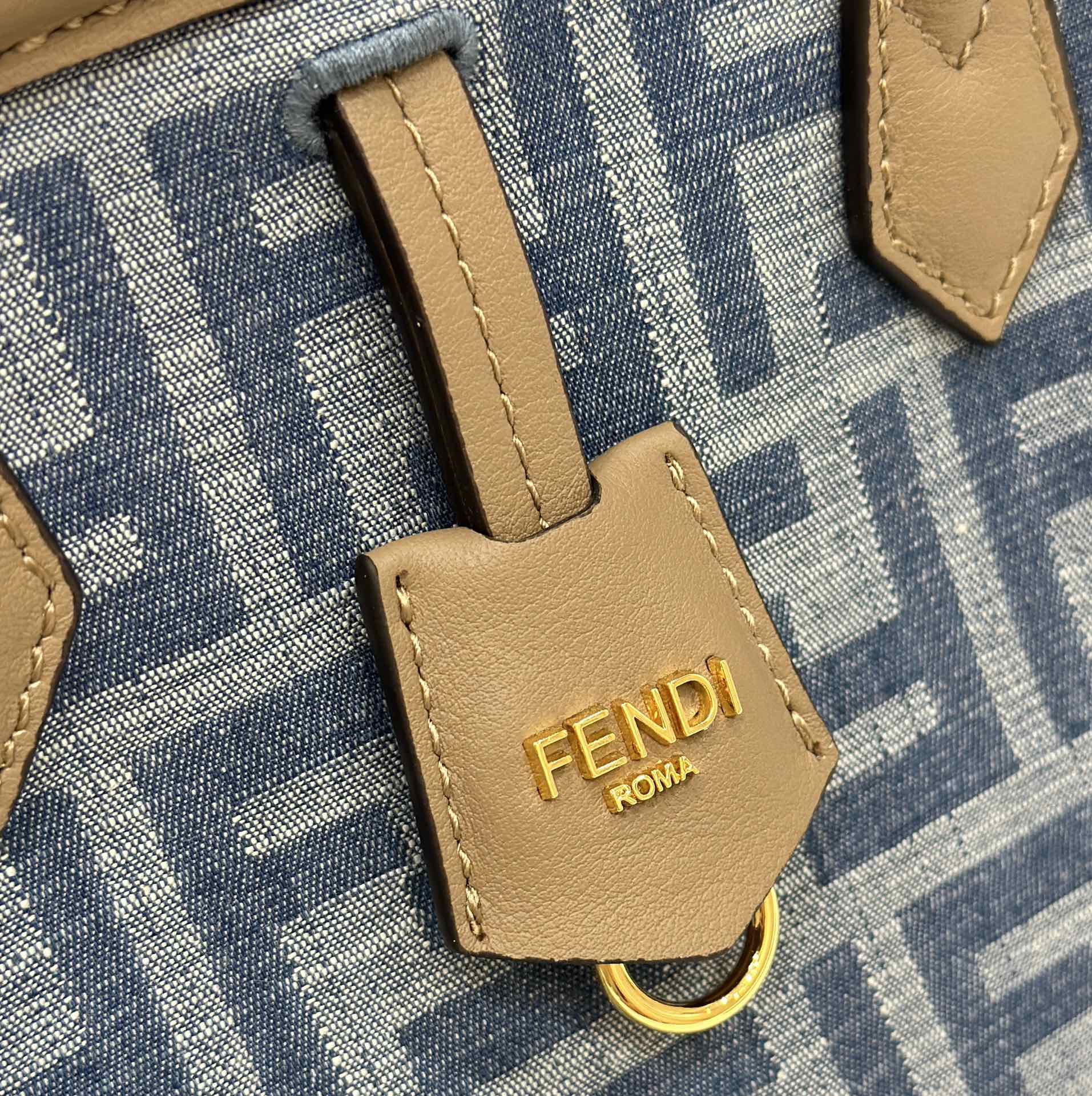 FENDI ORIGAMI MINI 19 IN TRUE BLUE MONOGRAM DENIM WITH CALFSKIN STRAP mysite