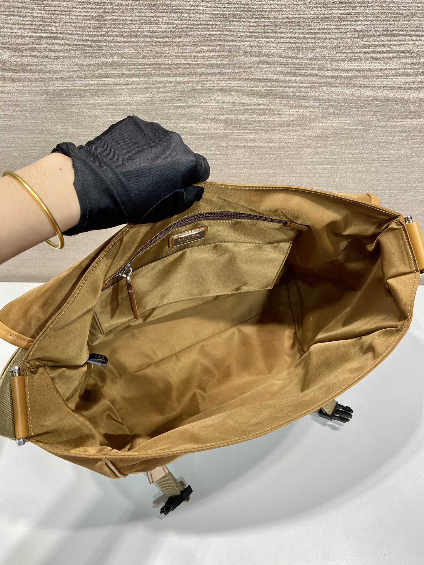 LARGE FLAP BAG 30 IN CIDER BROWN RE-NYLON AND CALFSKIN TRIM mysite