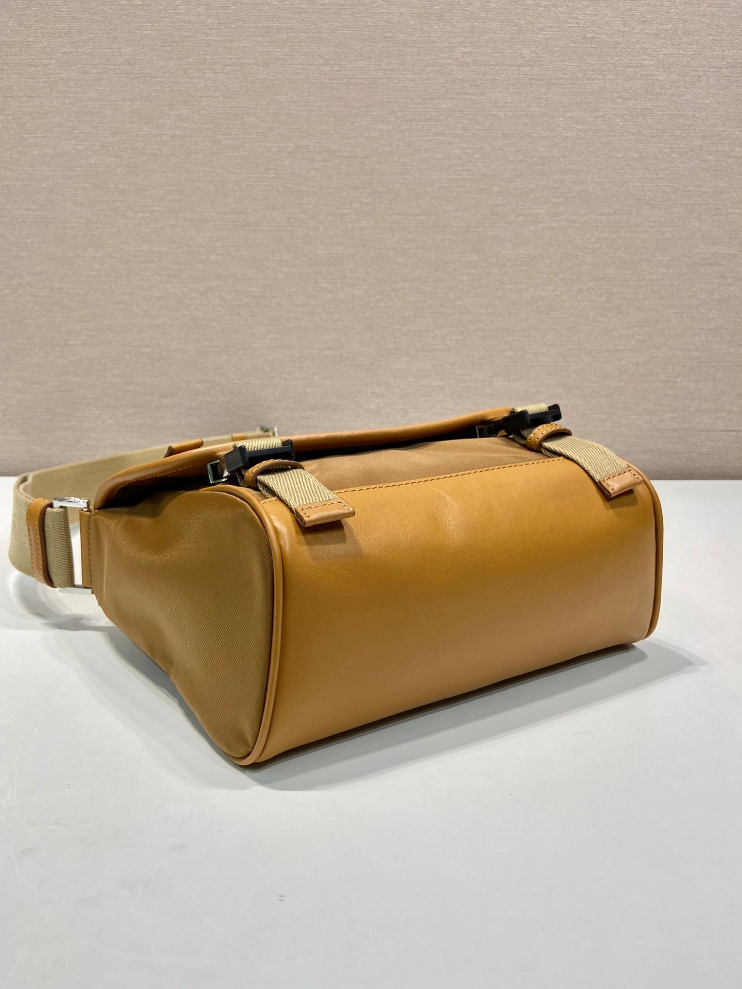 SMALL FLAP BAG 20 IN CIDER BROWN RE-NYLON AND CALFSKIN TRIM mysite