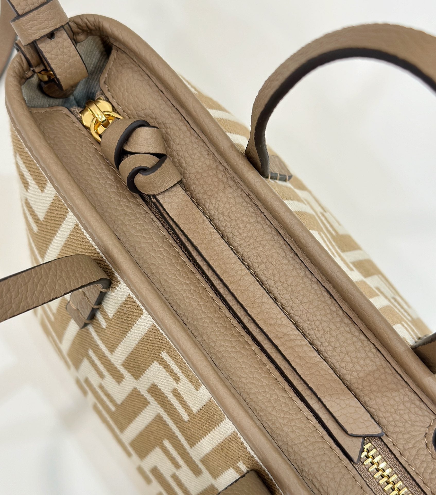 MINI ROLL BAG 15 PEANUT BROWN MIX WHITE FF JACQUARD FABRIC mysite