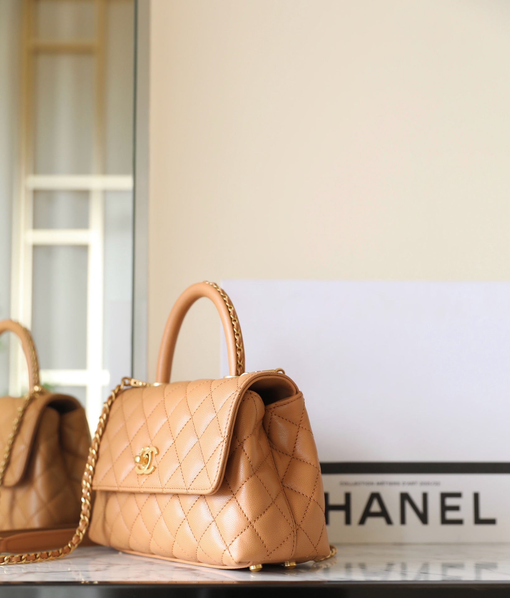 coco handle flap bag 24cm brown quilted caviar leather mysite