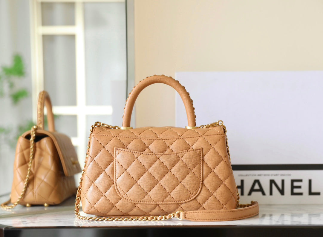 coco handle flap bag 24cm brown quilted caviar leather mysite