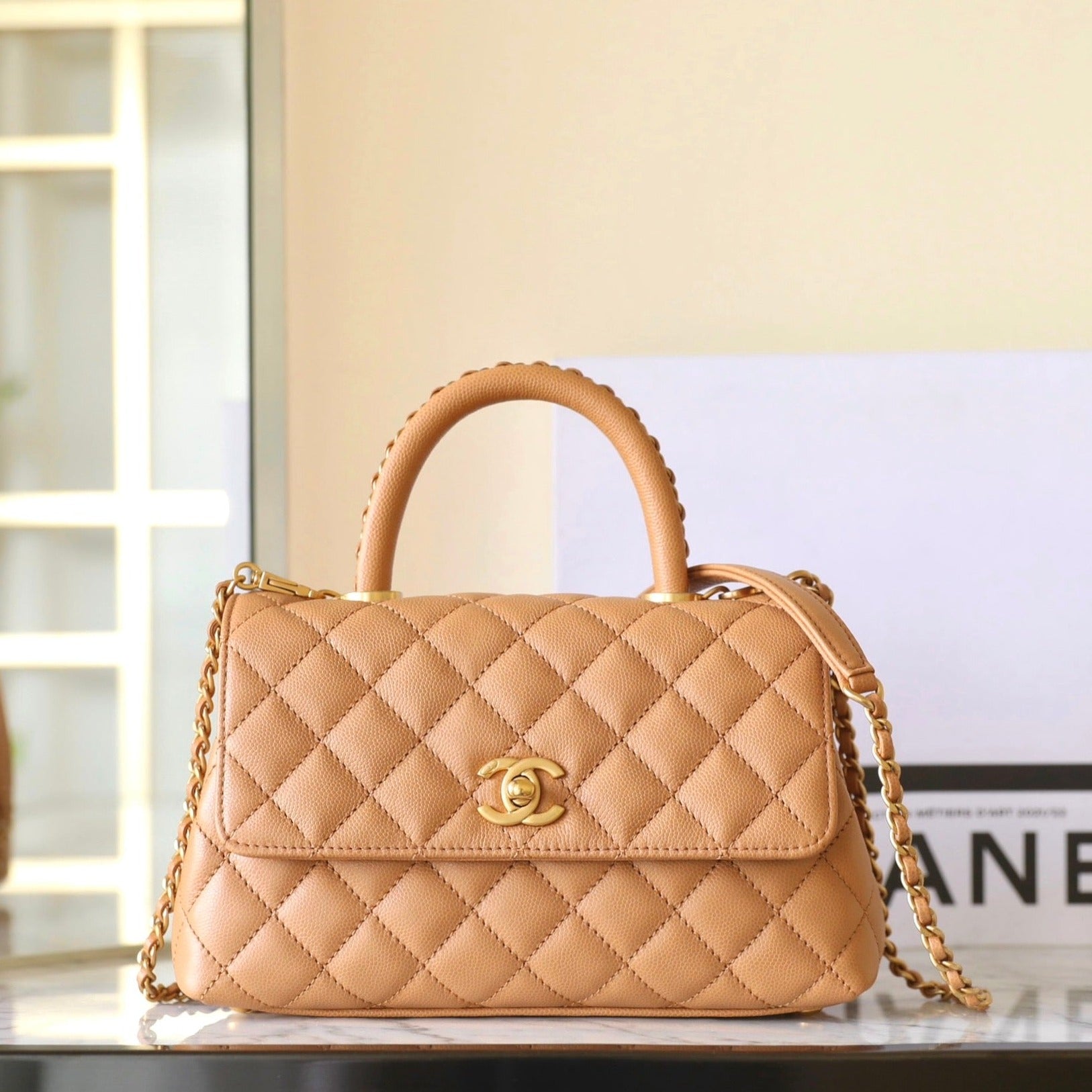 coco handle flap bag 24cm brown quilted caviar leather mysite