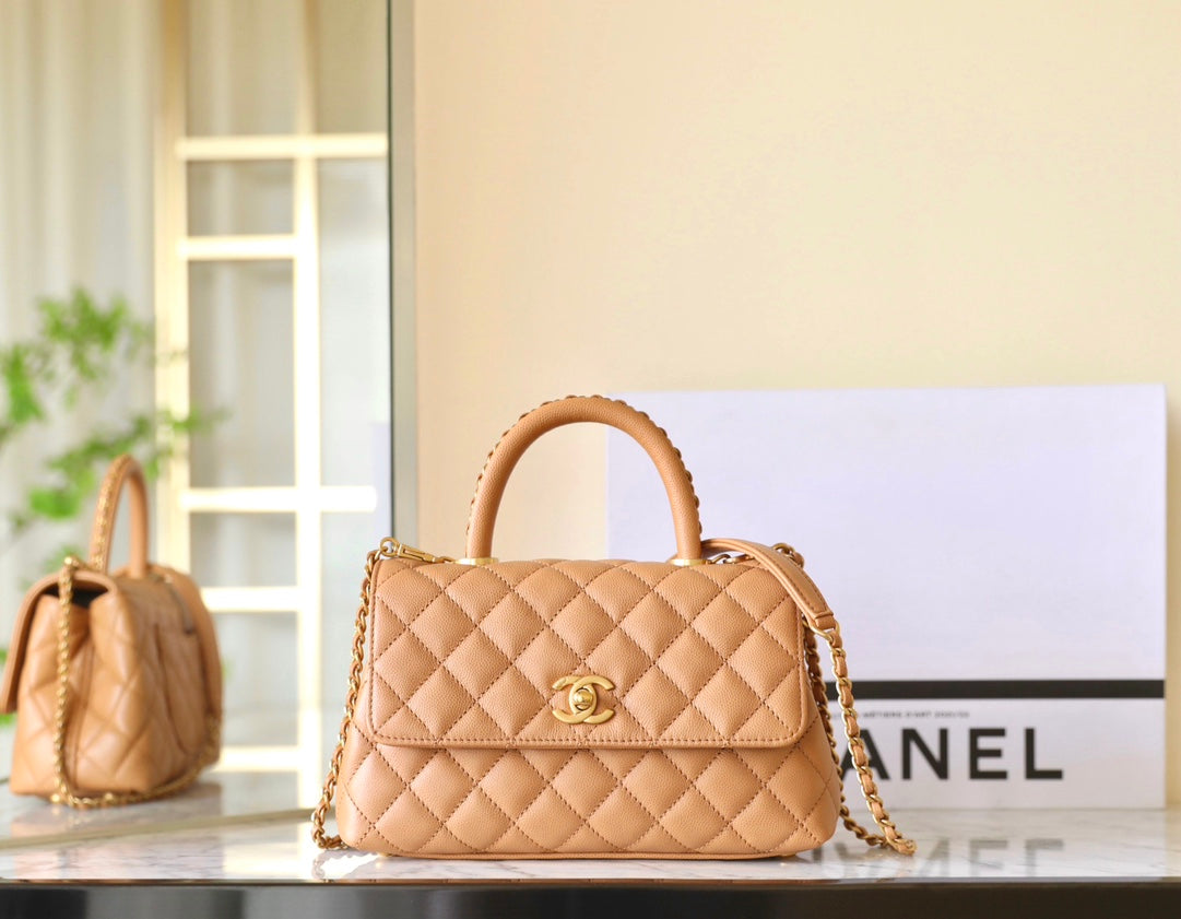 coco handle flap bag 24cm brown quilted caviar leather mysite