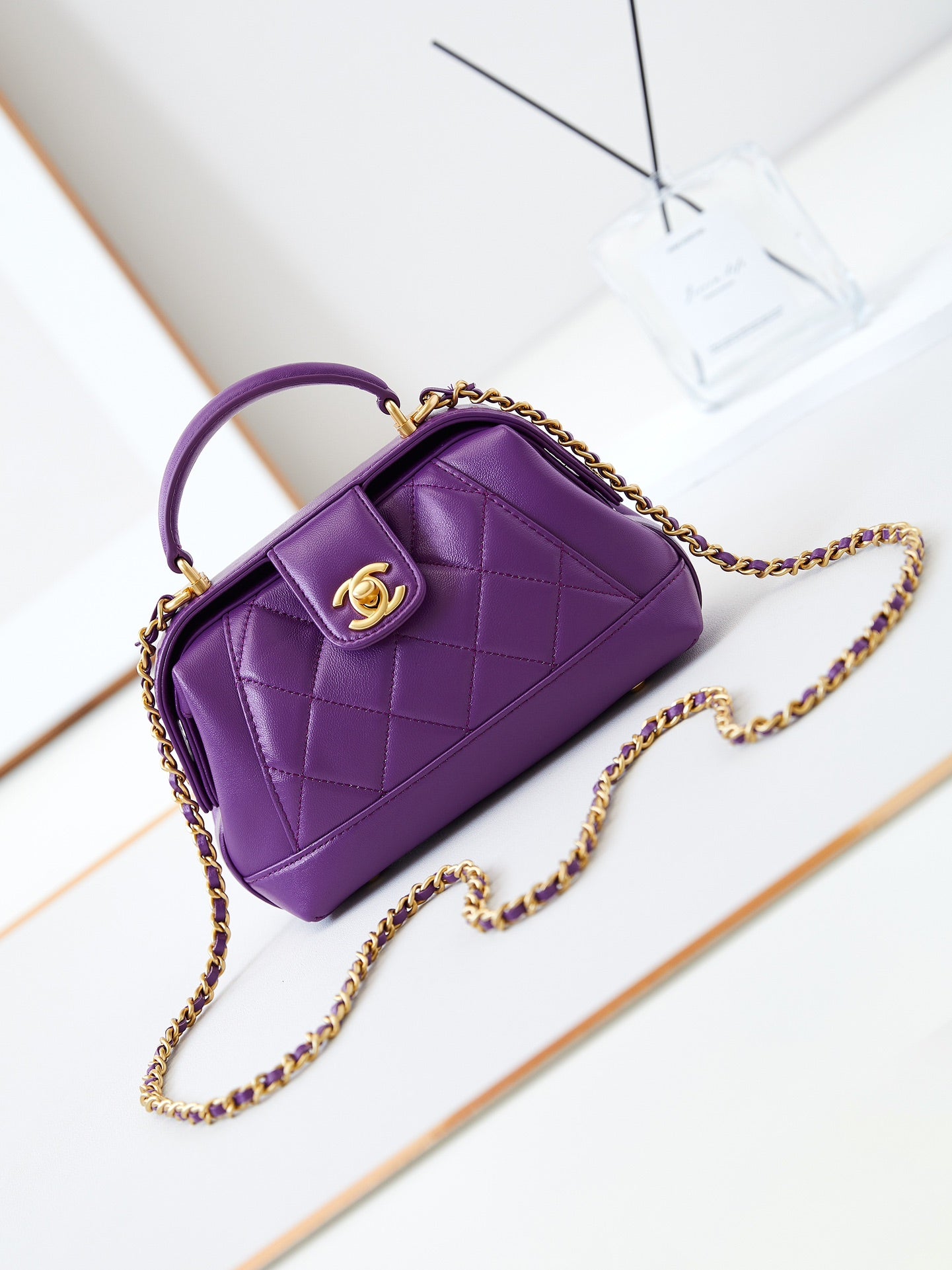 CC 24A Top Handle 18cm Purple Wax Leather Gold Hardware 238467 mysite