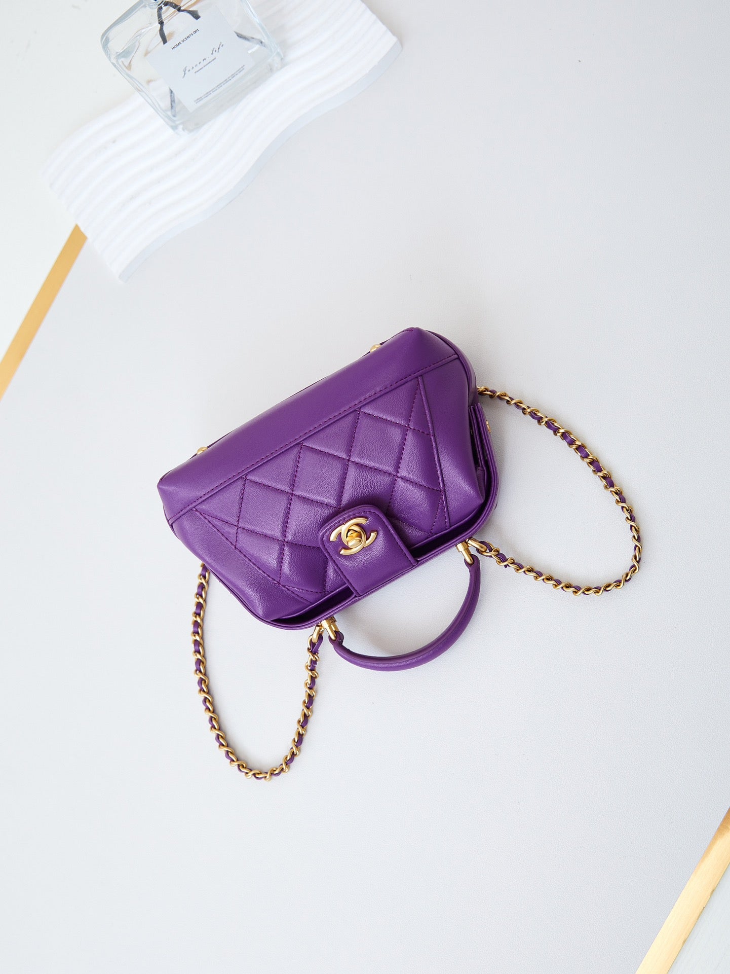 CC 24A Top Handle 18cm Purple Wax Leather Gold Hardware 238467 mysite