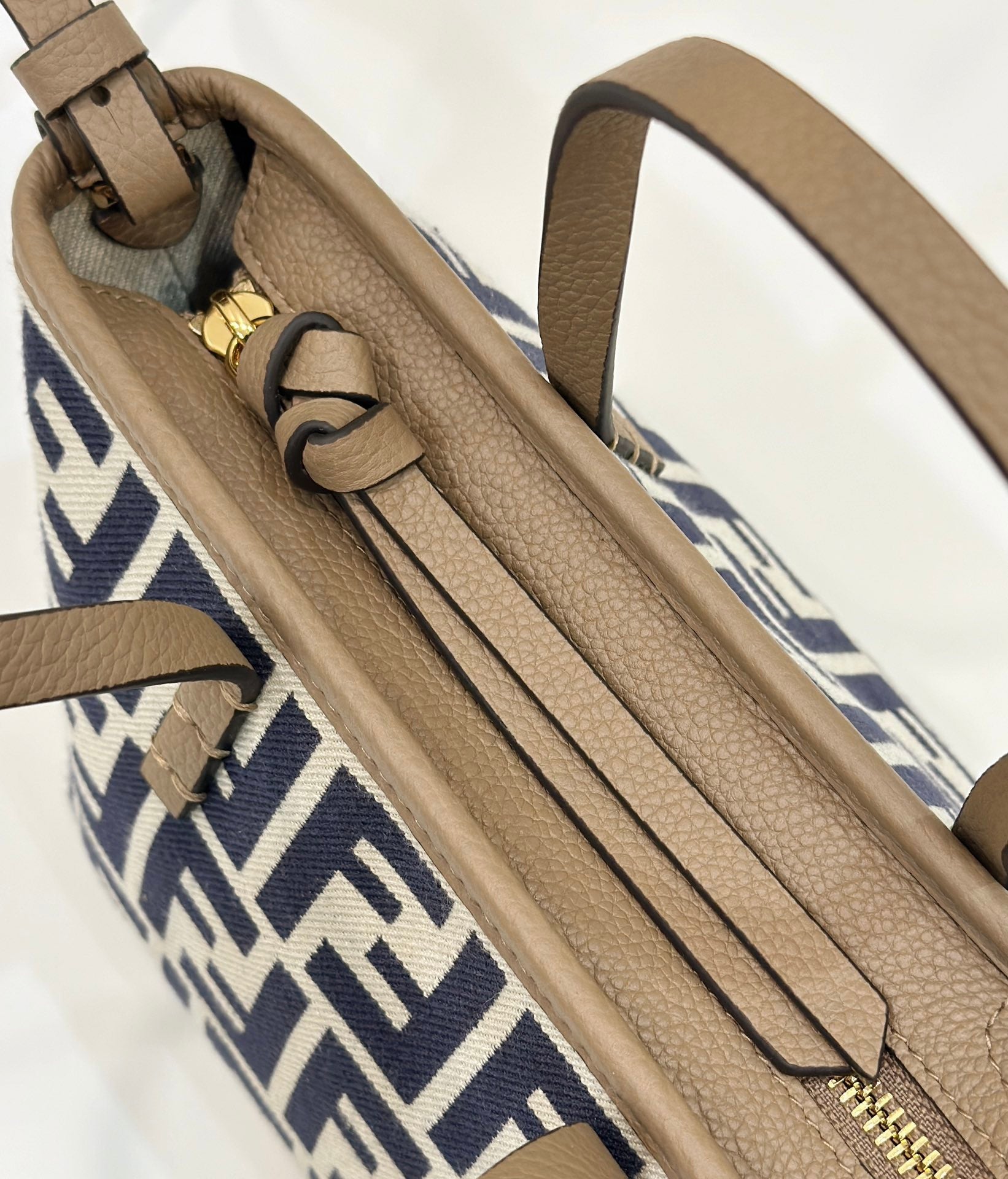 MINI ROLL BAG 15 MIDNIGHT BLUE MIX WHITE FF JACQUARD FABRIC mysite