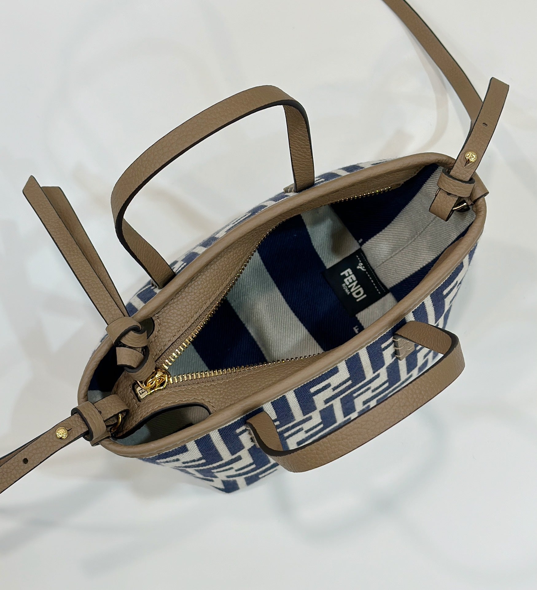 MINI ROLL BAG 15 MIDNIGHT BLUE MIX WHITE FF JACQUARD FABRIC mysite