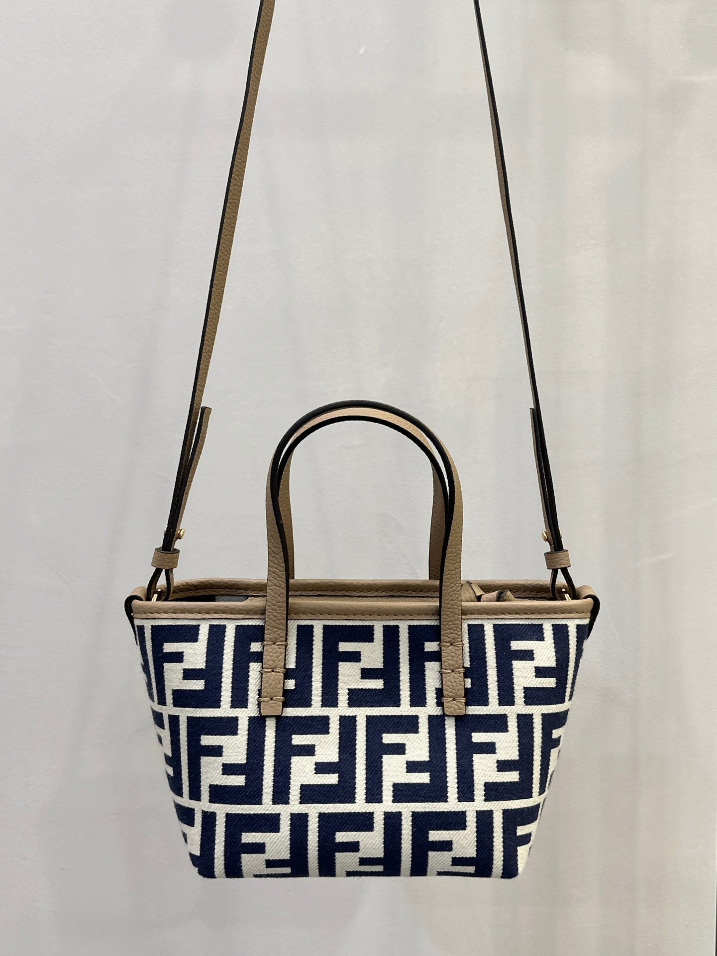 MINI ROLL BAG 15 MIDNIGHT BLUE MIX WHITE FF JACQUARD FABRIC mysite