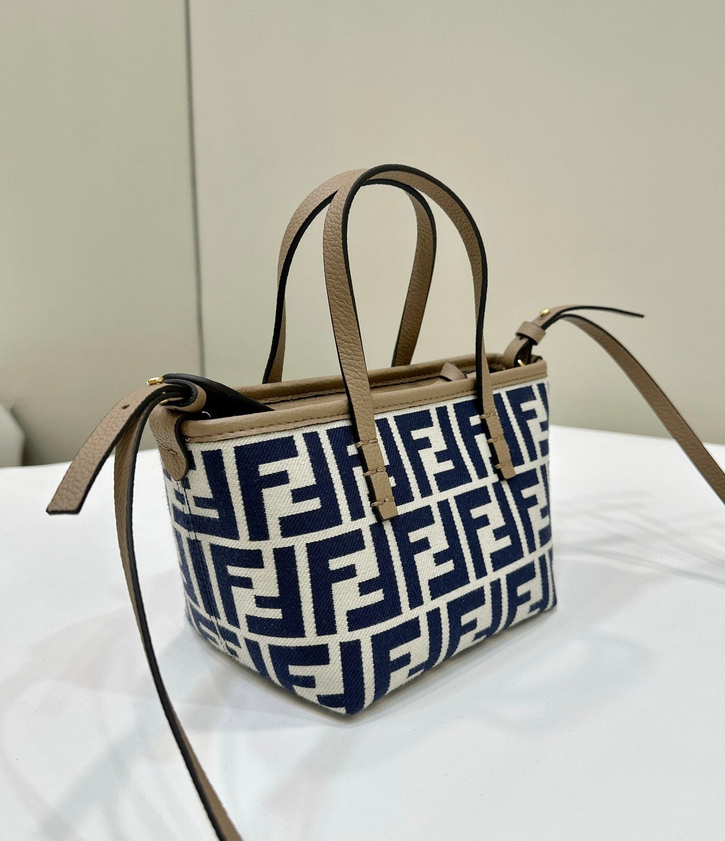 MINI ROLL BAG 15 MIDNIGHT BLUE MIX WHITE FF JACQUARD FABRIC mysite