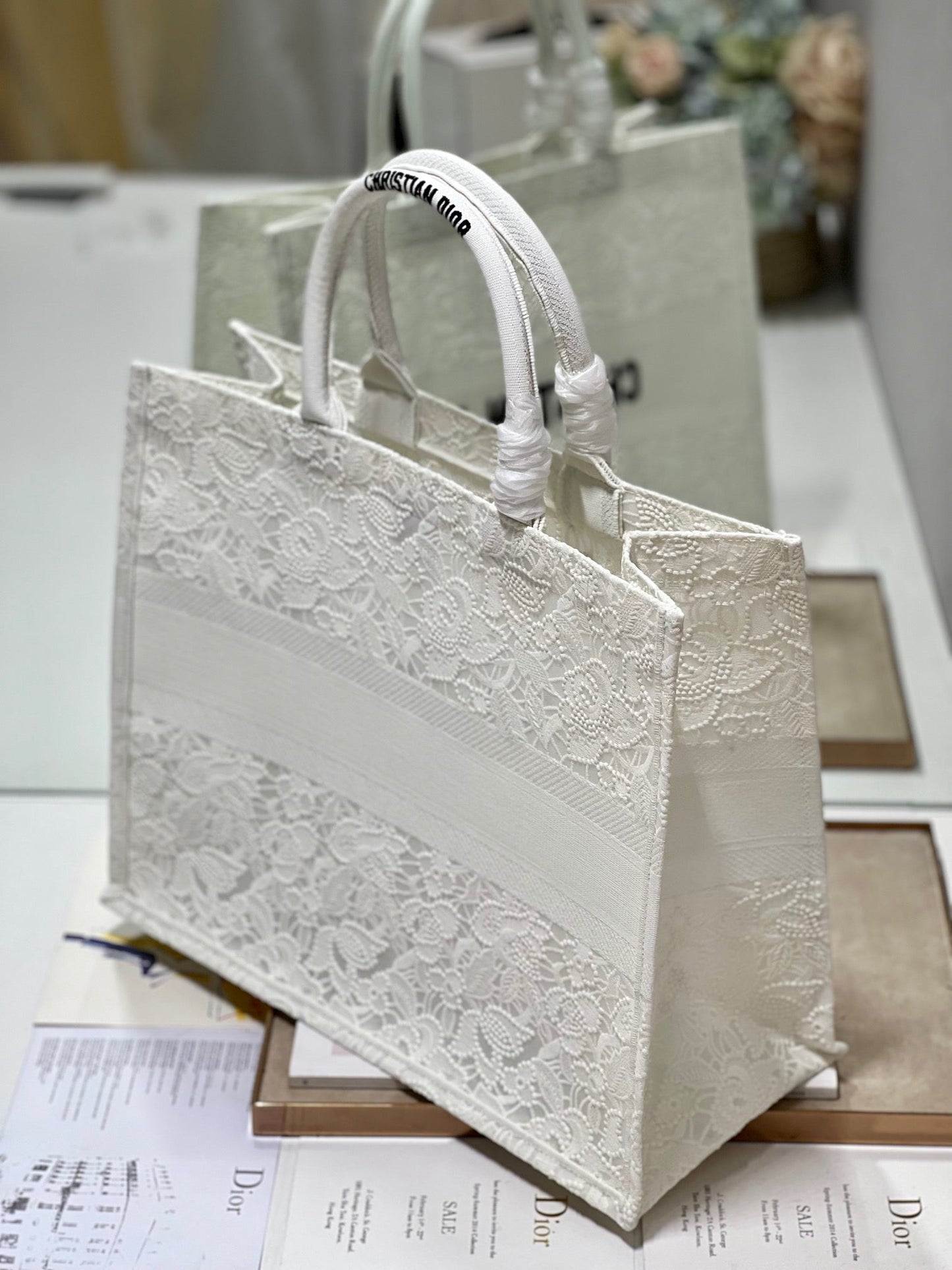 CD Mesh White Book Tote 42cm Bag Canvas 336561 mysite